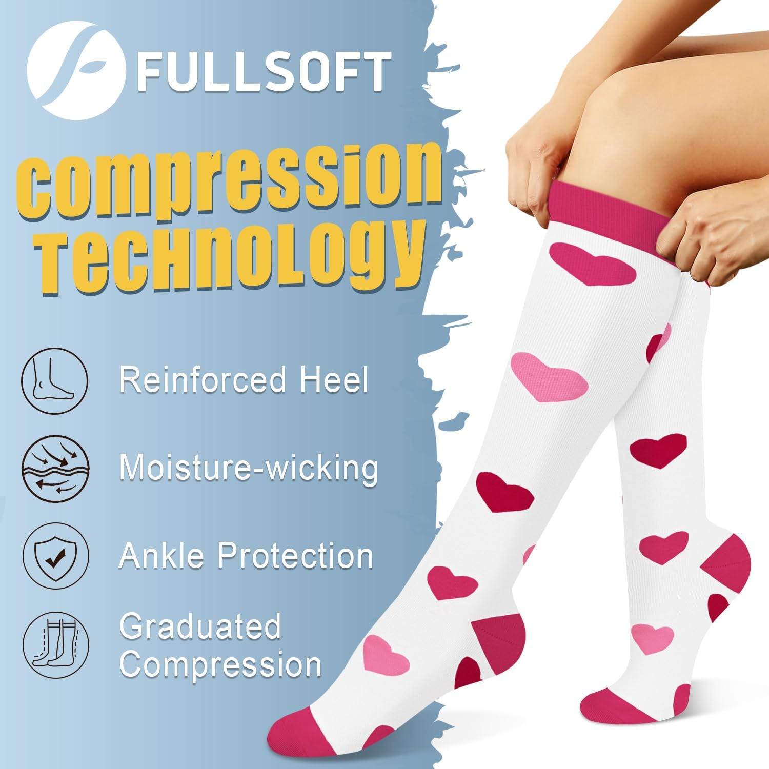 FULLSOFT 6 Pairs Compression Socks for Women and Men, 15-20 Mmhg Support Knee High Socks for Nurses,Athletic,Flying image number 1