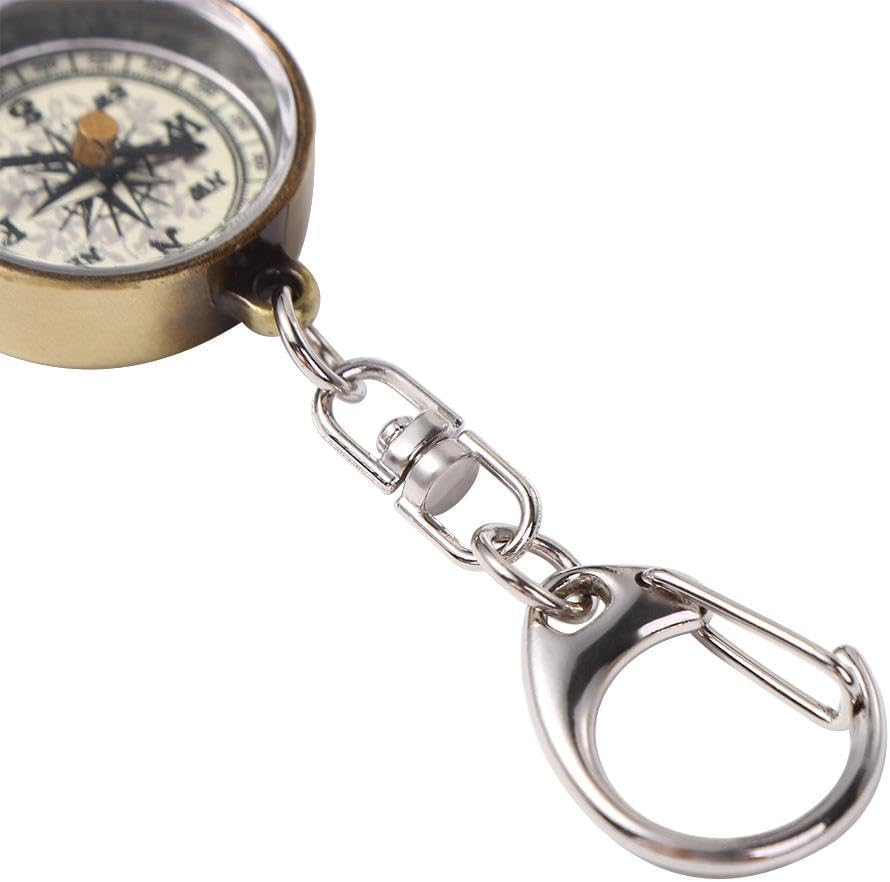 2Pcs Gold Vintage Zinc Alloy Metal Compass with Chain, Key Ring Camping Compass Keychain Navigation Tools Key Ring,Compasses Electronics and Gadgets Recreation Accessories image number 1