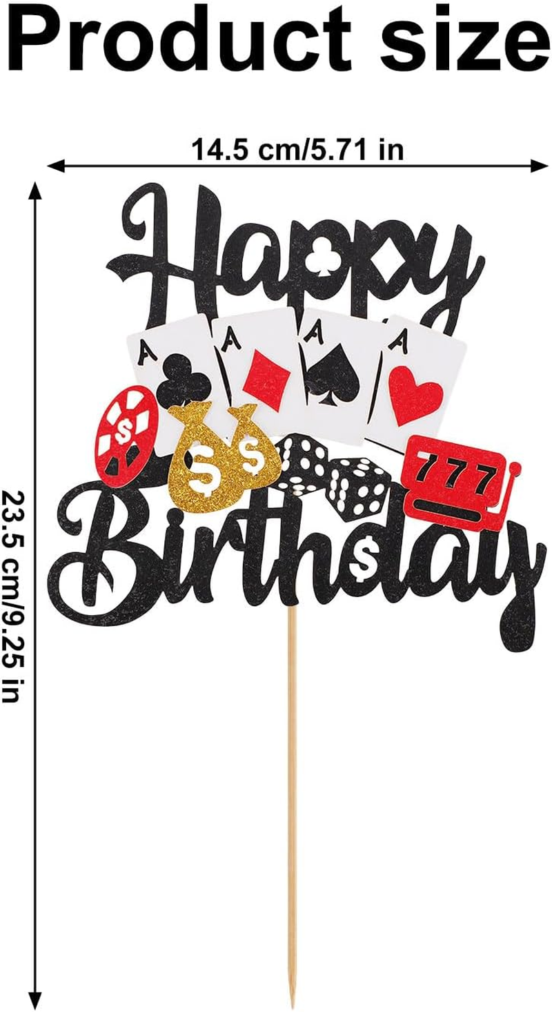 Casino Cake Topper, Happy Birthday Poker Game Cake Topper Casino Theme Cake Decoration for Las Vegas Casino Night Theme Birthday Party Supplies image number 5