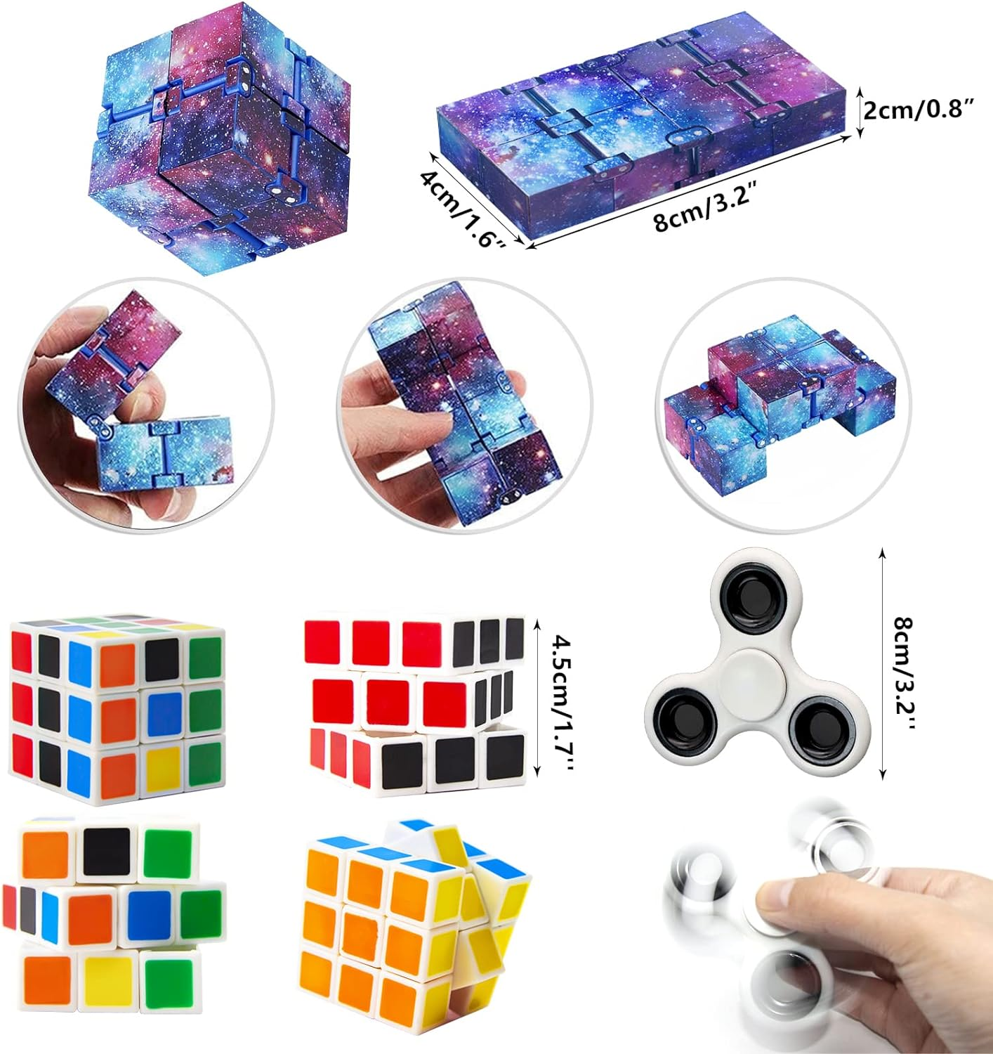 Fidget Toy Pack, Fidget Dice Infinity Speed Cube Spiky Sensory Ring Pop Keychain Finger Spinner Skateboard Toys Finger Toy Party Favors image number 4