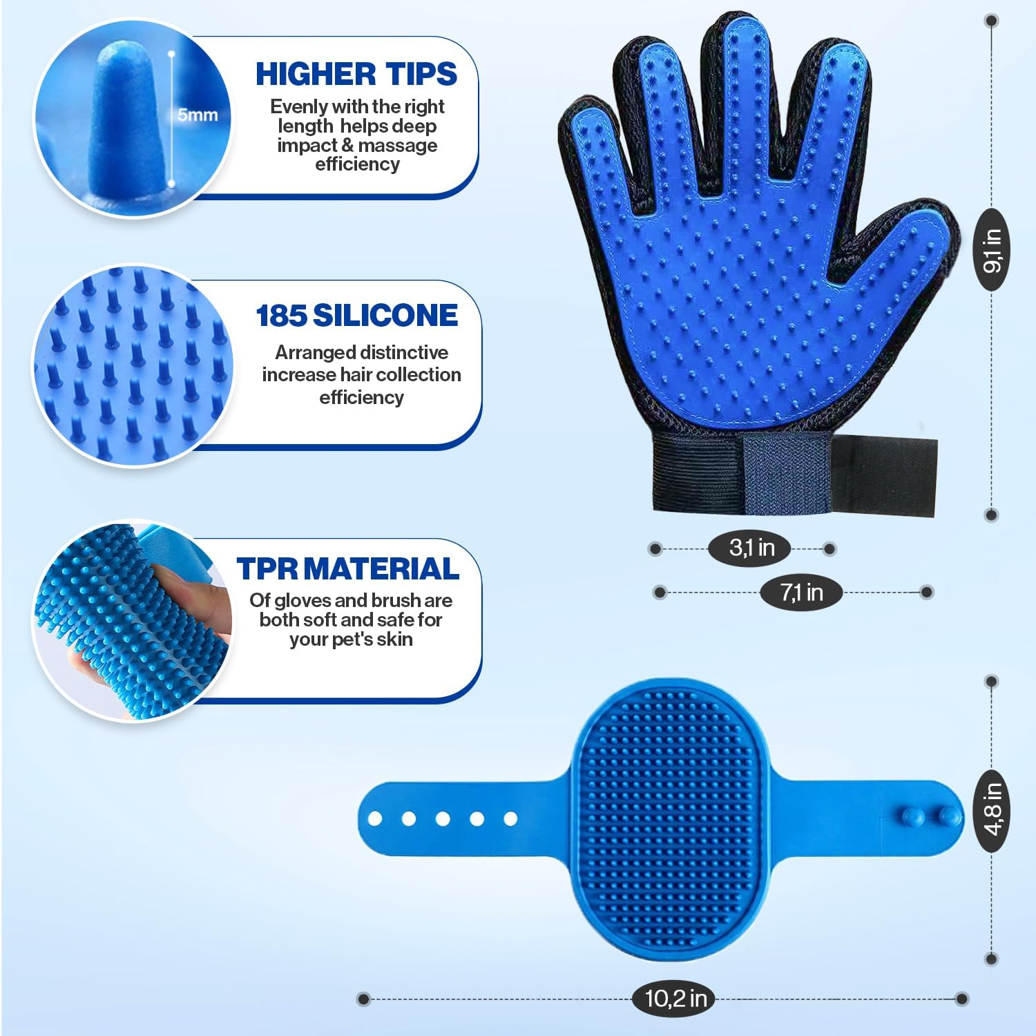 Pet Grooming Set with Dog Washing Gloves for Bathing, Dog Bath Brush and Silicone Dog Toothbrush, Pet Grooming Gloves for Dogs, Cats and Horses with 185 Silicone Tips image number 1