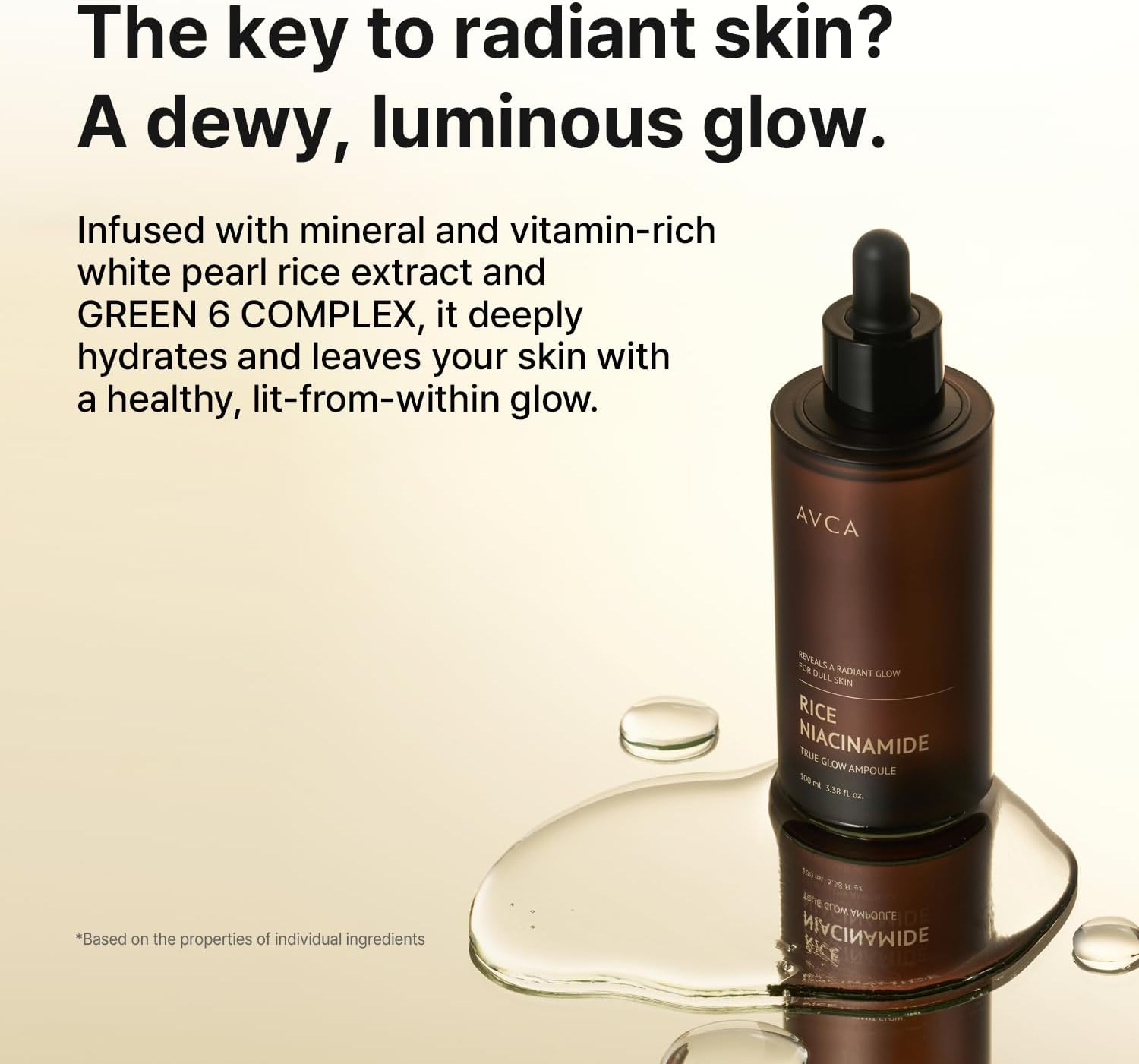 AVCA Rice + Niacinamide Serum 100Ml - Radiance-Boosting Face Serum with Rice Extract, 5% Niacinamide, Lightweight Hydration, Helps Refine the Look of Texture & Oil image number 2