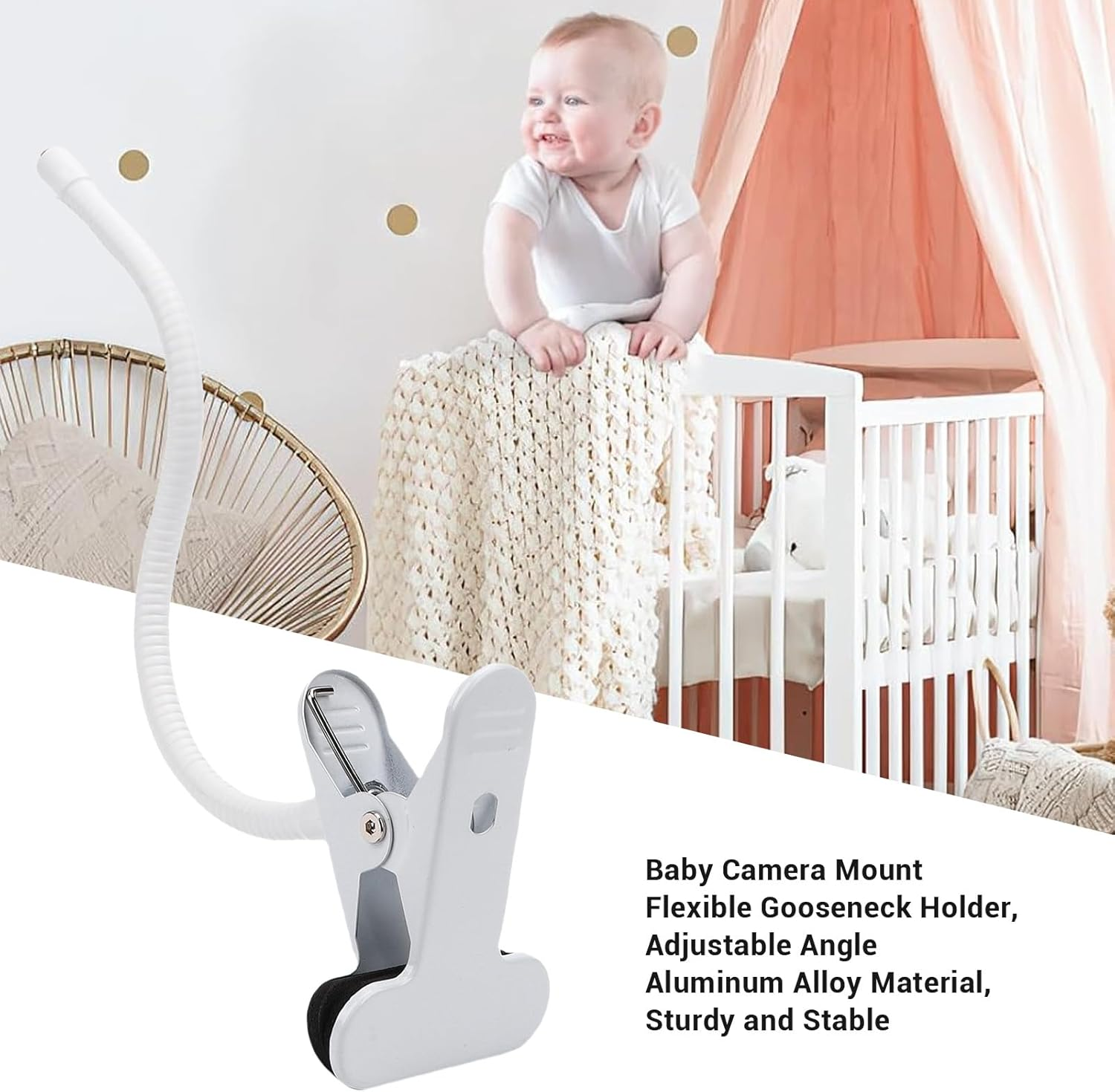 Denash Flexible Baby Monitor Mount, Adjustable Gooseneck Holder with Universal 1/4 Screw Compatibility and Clamp Fixation for Cameras image number 2