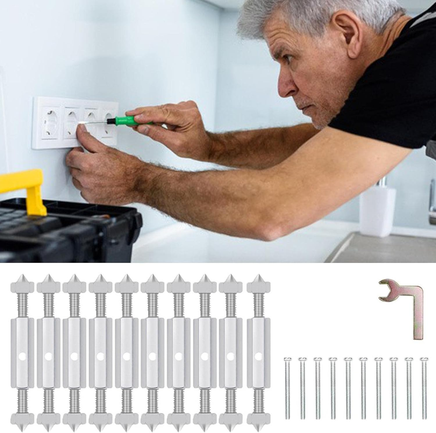 Wall Repair Tools, 10 Pairs 86 Type Electrical Outlet Box Repair Device, Portable Socket Cassette Repair Device with Wrench 通用 image number 2
