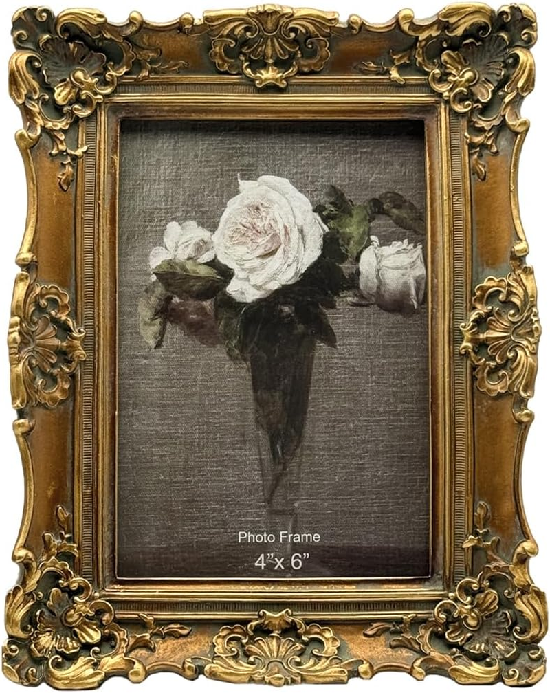 CISOO 4X6 Vintage Picture Frame, Antique Ornate White with Gold Photo Frame, for Table Top and Wall Display, Decorative Floral Design Retro Home Decor, Photo Gallery Art