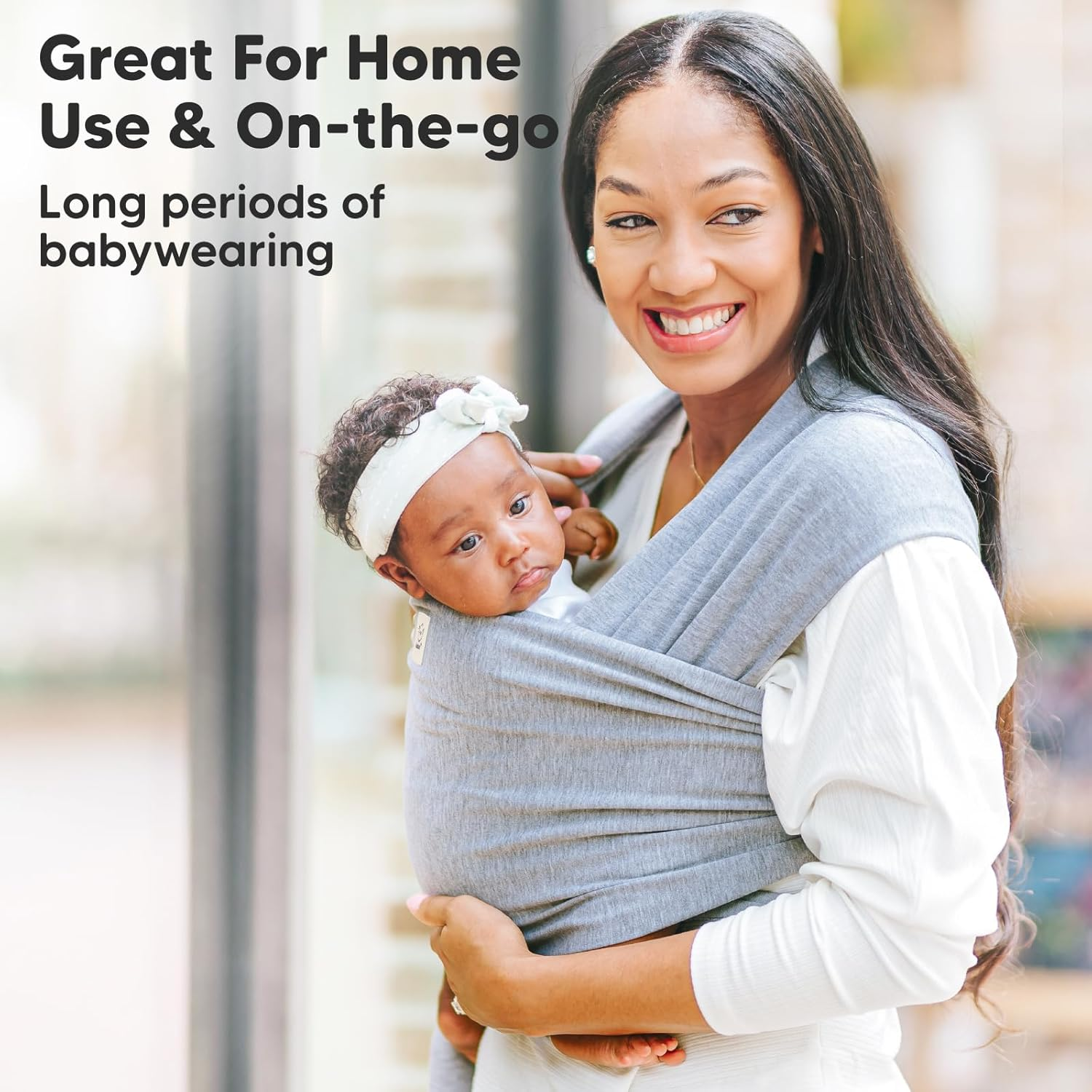 Keababies Baby Wrap Carrier - All in 1 Original Baby Carrier Newborn to Toddler Sling, Easy to Wear, Hands Free Bonding, Lightweight, Breathable Infant Wraps (Light Heather) - Ash Gray image number 5