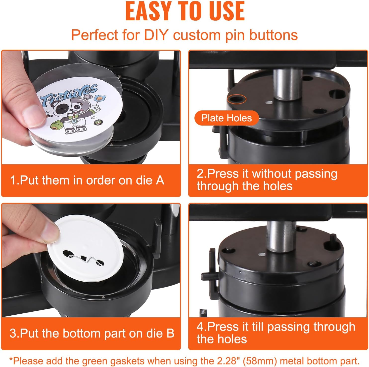 VEVOR Button Maker Machine, 1/1.25/2.28 Inch(25/32/58Mm) 3-In-1 Pin Maker, Installation-Free Badge Punch Press Kit, Button Making Supplies with 300Pcs Button Parts, Circle Cutter, Magic Book image number 1