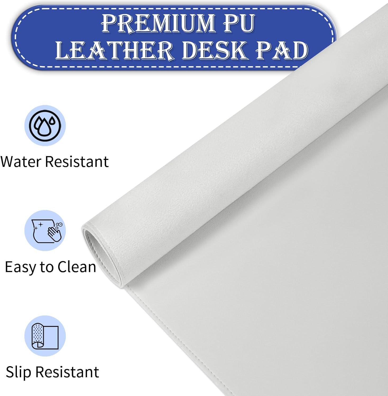 PU Leather Desk Pad Protector, Non-Slip Large Mouse Pad, Waterproof Computer Mat, Office Desk Pad for Keyboard Mouse, Writing Mat (Gray) - 35.4" X 17" image number 2