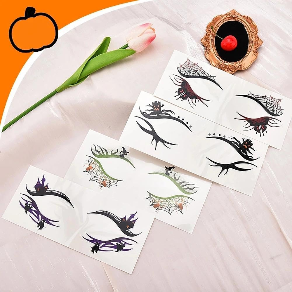 Halloween Eye Shadow Sticker with Butterfly Ghost Colorful Witch Eyeliner Temporary Tattoos Eyeshadow Stickers for Women Girls Halloween Carnival Festival Masquerade Accessories 4Pcs