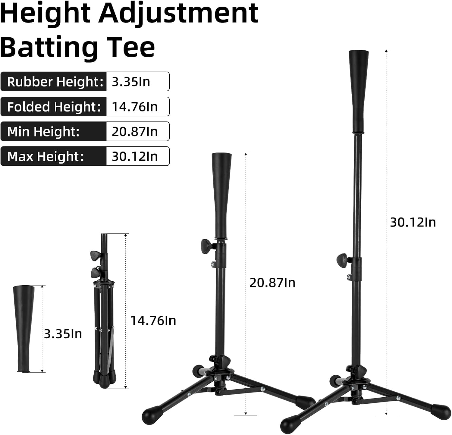 Wiseek Kids Baseball Tee, 20.87 to 31.29 Inches Batting Tees for Baseball with Carry Bag, Portable Stable Baseball Tees for Hitting, Tripod Tanner Tee for Baseball Practice Stand Aged 3-8 Years