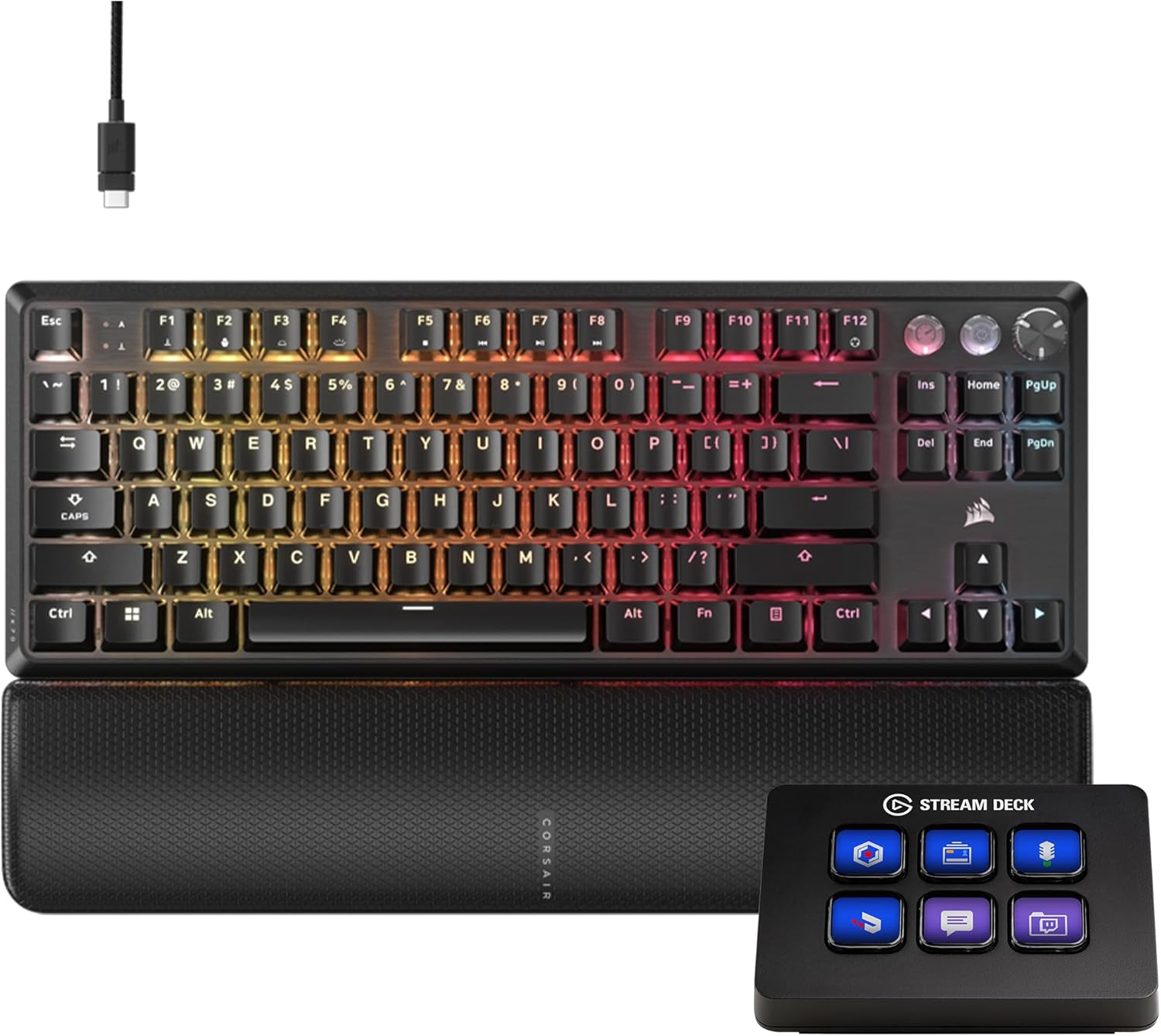 CORSAIR K70 PRO TKL + Elgato Stream Deck Mini Bundle - Mechanical Wired Tenkeyless Gaming Keyboard with Studio Controller for Zoom, Teams, Powerpoint, MS Office Etc, Compatible with Pc/Mac image number 2