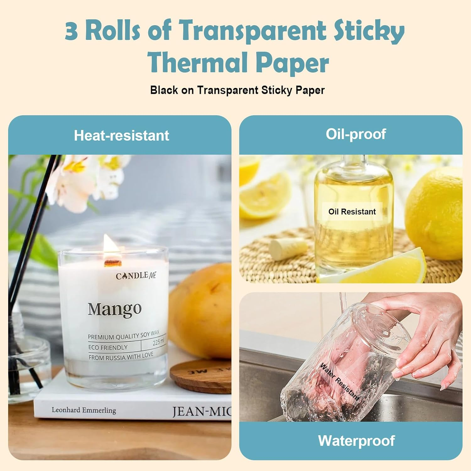 3 Rolls Mini Thermal Sticky Paper, Transparent Printer Paper 57X25Mm, Sticker Paper for Photo Journal Notes Memo image number 4