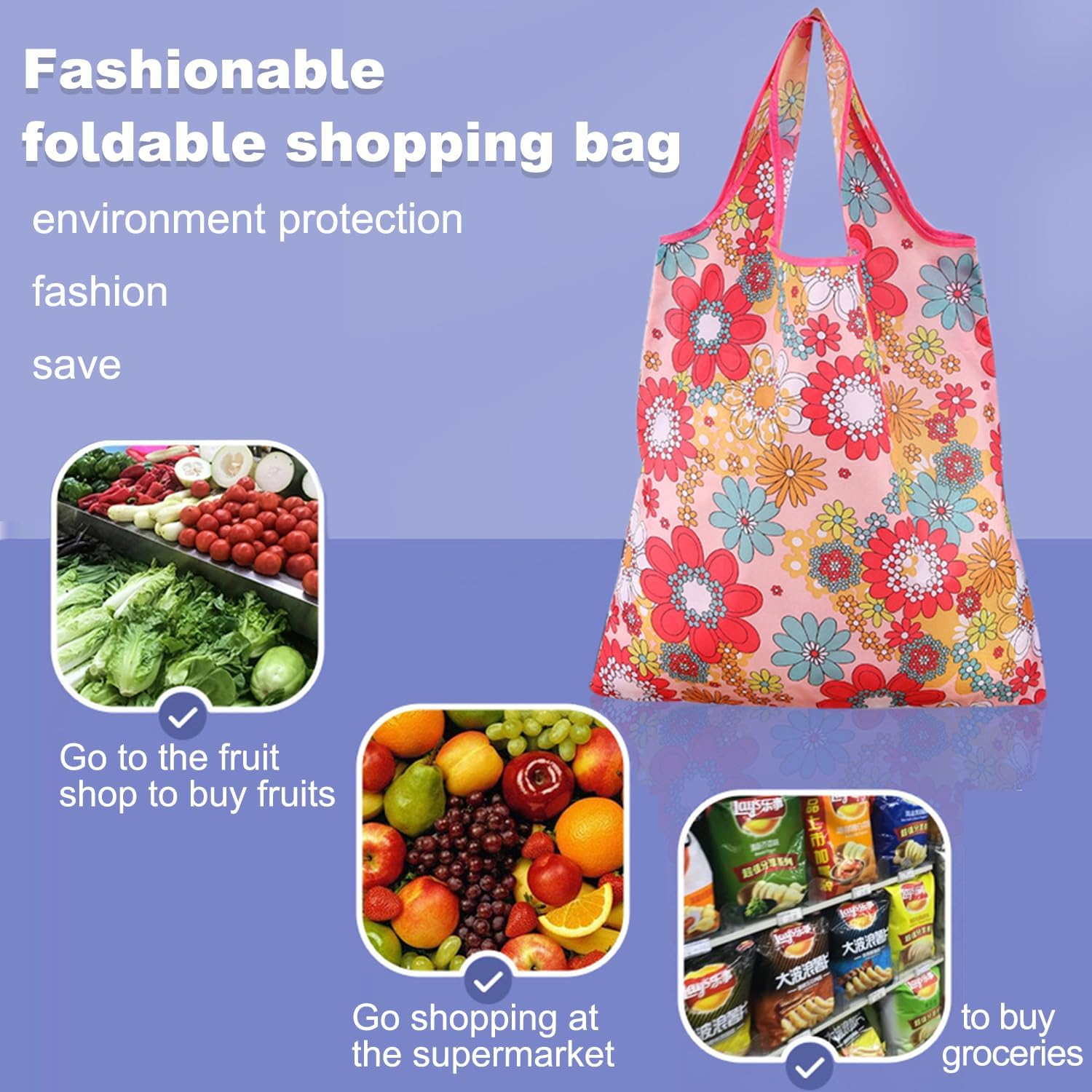 Roczential 6 Pack Reusable Grocery Bags Set, Machine Washable Shopping Bags, Foldable Shopping Tote Bags for Men Women Shopping image number 4