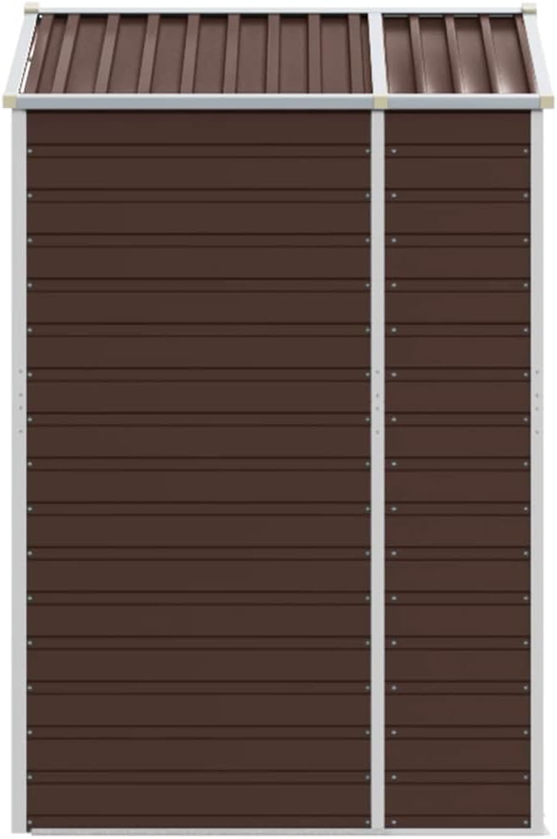 Vidaxl Garden Shed/Outdoor Metal Storage for Firewood and Tools - Brown Galvanised Steel with Ventilation, Door Handles, and Sloping Roof - 191X130X198 Cm image number 4