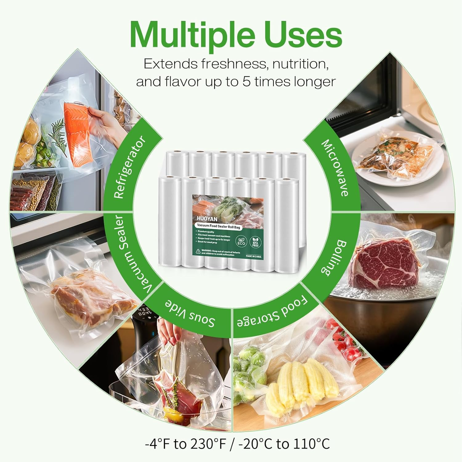 12 Rolls Food Vacuum Sealer Bags 20Cmx6M Vacuum Food Sealer Roll,Ideal Vacuum Sealer Bags for Food Saver,Universal Compatible with All Machines,Food Saver, Seal a Meal image number 5