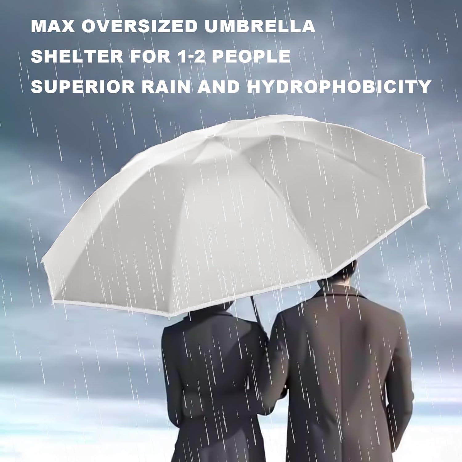 Folding Umbrellas, Automatic Extra Large Compact for Sun & Rain &ndash; Windproof Travel Parasol with Hooking Handle, Inverted Dry Close & Safety Reflective Strips (Beige) image number 6