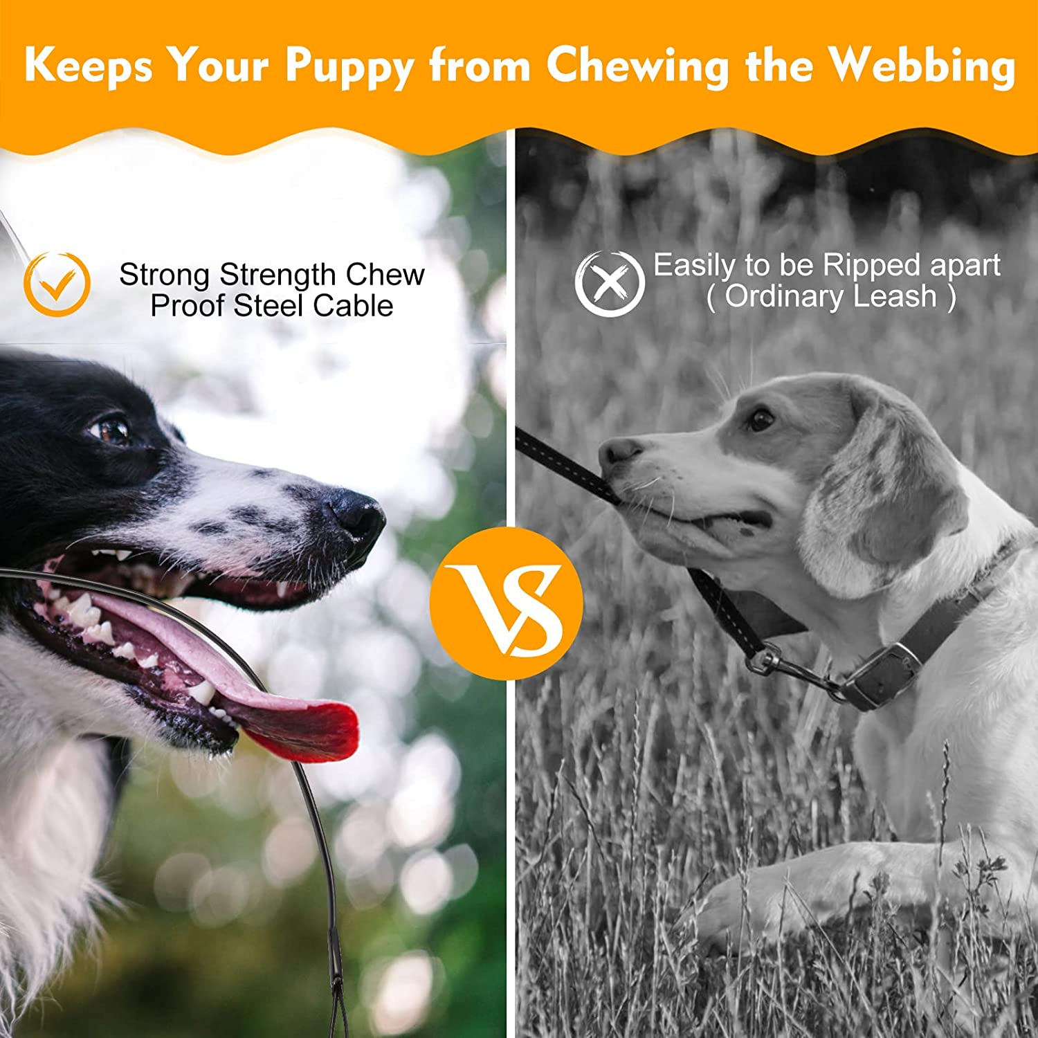 WRSOMIT Retractable Dog Leash with Chew Proof Cable, 26Ft Heavy Duty Dog Leash for Small Medium Large Dogs up to 110Lbs, 360&deg; No Tangle, One-Handed Brake White - Blue image number 5