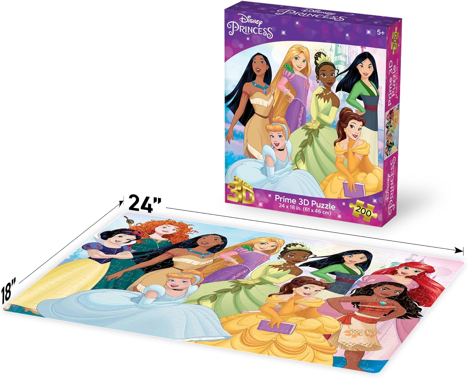 PRIME 3D | Disney Princess | 3D Lenticular Jigsaw Puzzle | 61Cm X 46Cm - 200 Pcs | Games & Puzzles | Ages 6+