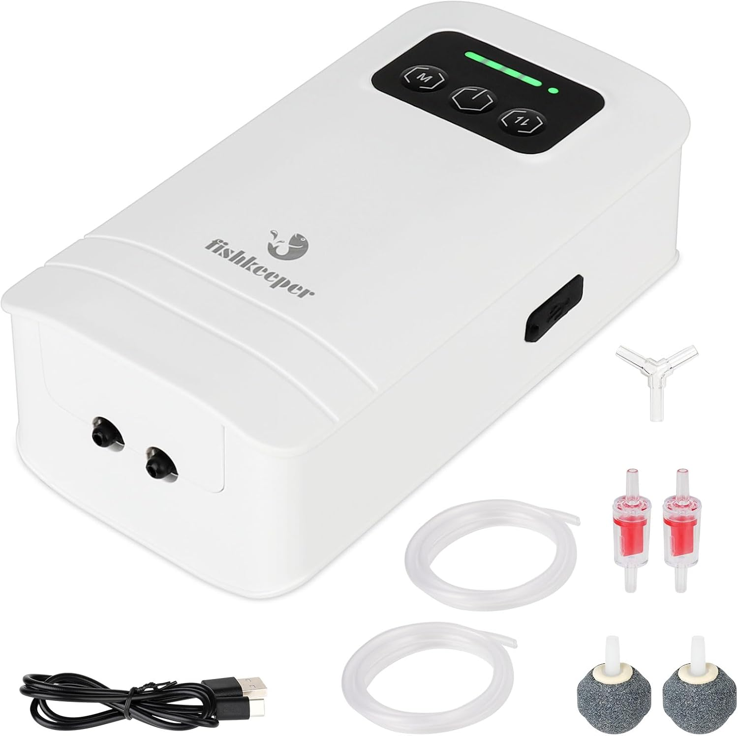 Fishkeeper Aquarium Air Pump, USB Rechargeable Lithium Battery Powered Fish Tank Pump for 5-210 Gallons Portable Aquarium Bubbler Aerator for Outdoor Fishing, Power Outages and Emergency (4W/6W)