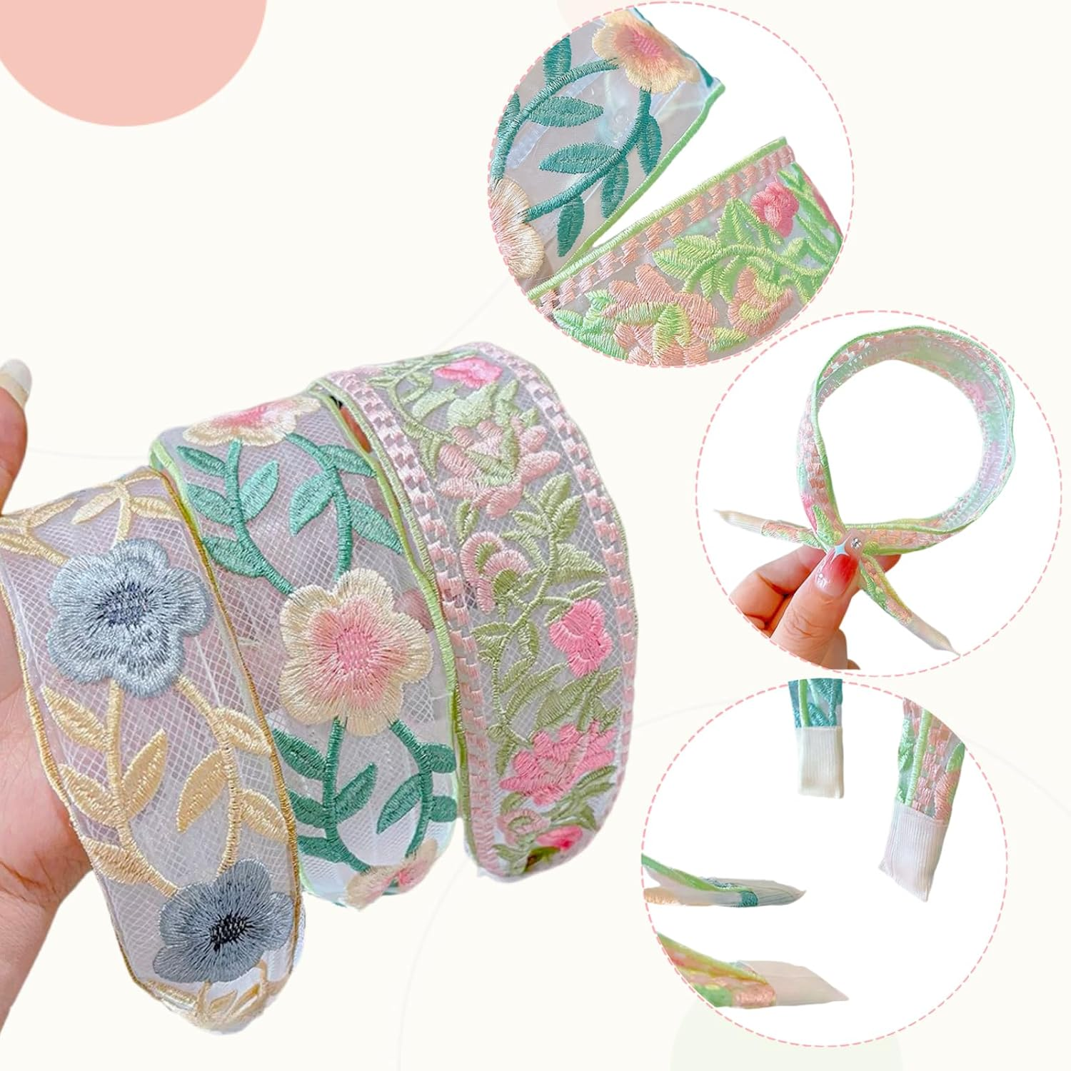 Ypkia Pack of 3 Vintage Embroidered Flowers Headband Women'S Wide Edge Fabric Lace Hair Band Hair Accessory for Women image number 4