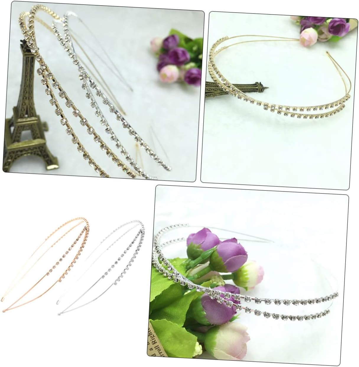 Mikinona 2Pcs Jewelled Headband Rhinestone Women Headband Shiny Bead Hair Bridal Hair Accessories image number 2