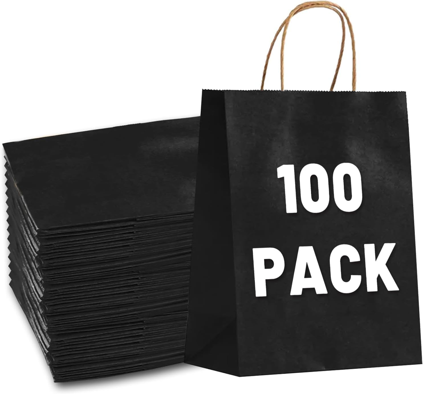 100Pcs Brown Kraft Paper Bag with Handles, 15 * 8 * 21Cm Gift Bag for Small Business Christmas Bulk, Wedding, Party Favor, Shopping, Lunch, Halloween Trick-Or-Treat Bags