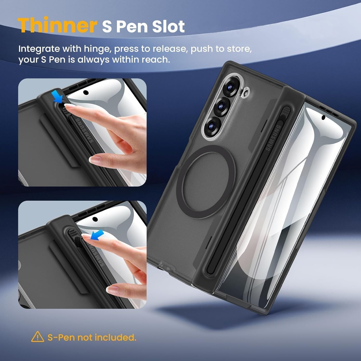 ELEPIK for Z Fold 6 Case, [Compatible with Magsafe] [Built-In Screen Protector] [Hinge Protection] [S Pen Holder] [Wireless Charging] Phone Case for Samsung Galaxy Z Fold 6 5G, Black. image number 5