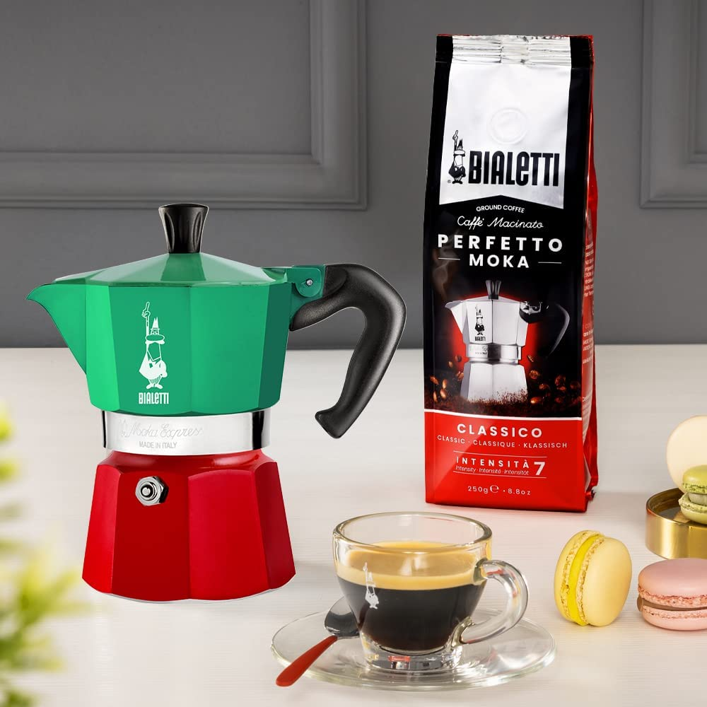 Bialetti - Moka Express Italia Collection: Iconic Stovetop Espresso Maker, Makes Real Italian Coffee, Moka Pot 6 Cups (9 Oz - 270 Ml), Aluminium, Colored in Red Green Silver image number 4