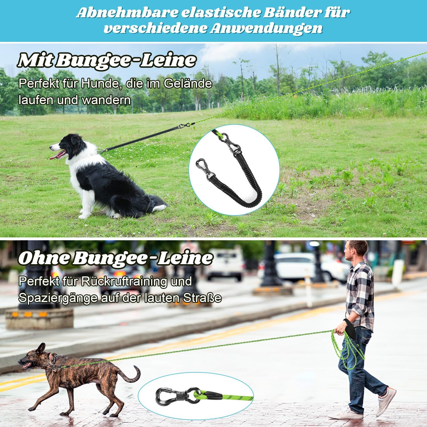 Aystkniet Bungee Recall Lead for Dogs 3 M 5 M 9 M 10 M 15 M 20 M 30 M, Shock-Absorbing Dog Lead with Padded Handle, Reflective Threads, Lockable Hook for Medium Large Dogs image number 1