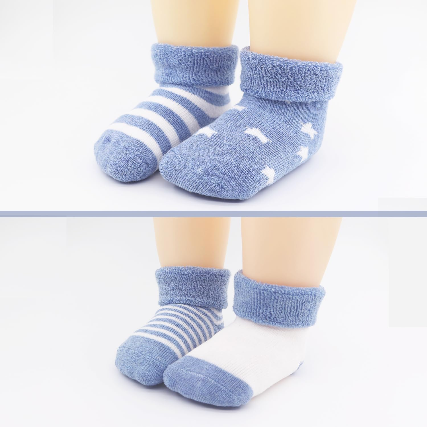 5 Pairs Baby Warm Thick Cotton Socks, Soft Toddler Girls Boy Thermal Crew Socks Infants Combed Cotton Socks Turn Cuff Socks for 0-1/1-3 Years Kids, Pink/Blue image number 6