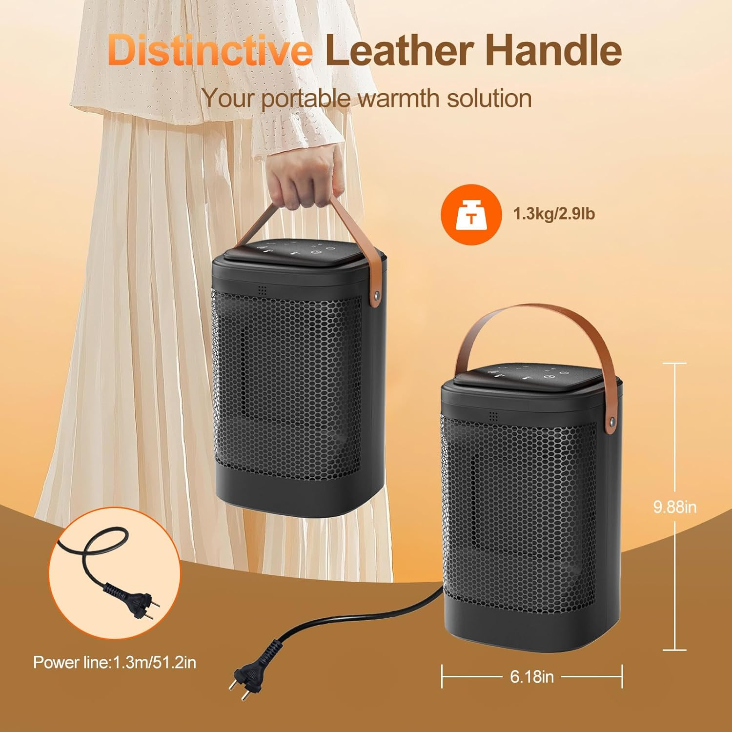 Oolong 1500W Portable Ceramic Heater with Thermostat & Remote, Energy Efficient Electric Heater Fan, 70&deg; Oscillation, 12H Timer Tip-Over & Overheat Protection for Bedroom, Living Room, Home Office image number 1