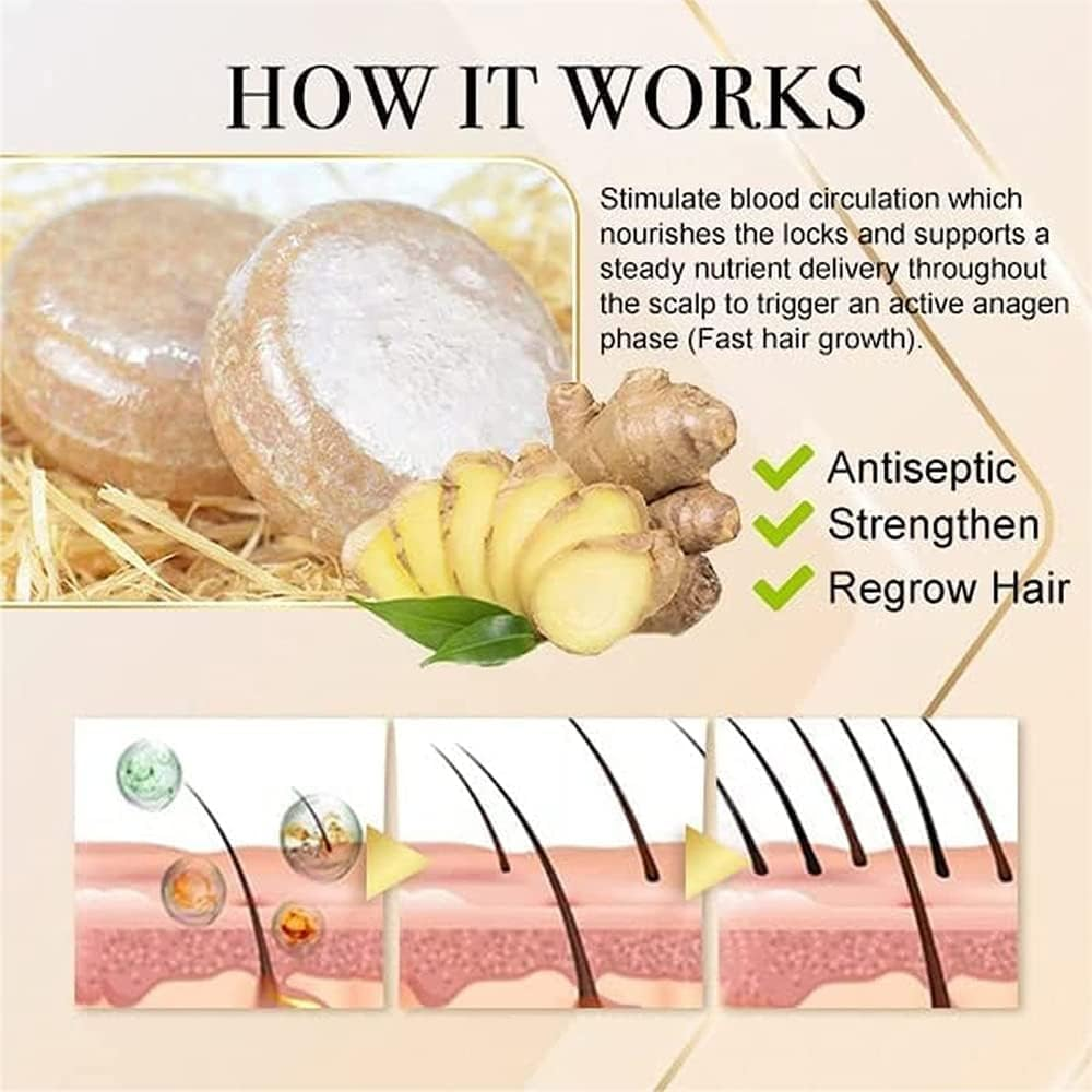 Apioud 2Pcs Ginger Hair Regrowth Shampoo Bar, Organic Solid Shampoo Bar Anti-Hair Loss Natural Ginger Shampoo Soap for Hair Growth Repair image number 2
