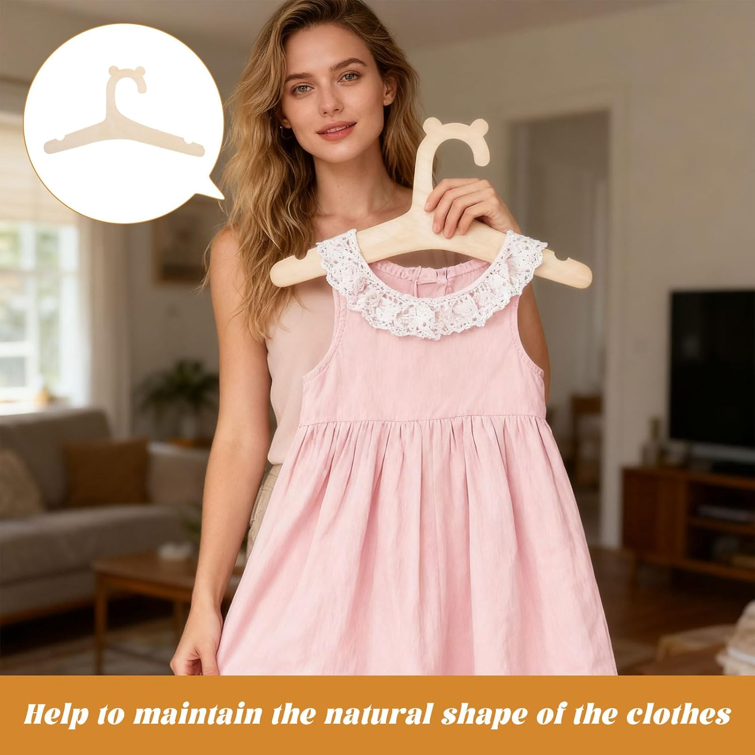 Kids Coat Hangers, 10 Pcs Wooden Kids Hangers, 9 Inch Non-Slip Baby Hangers, Cute Bear Wooden Baby Coat Hangers, Reusable Baby Clothes Hangers for Clothes, Pants, Dresses & Jackets image number 5