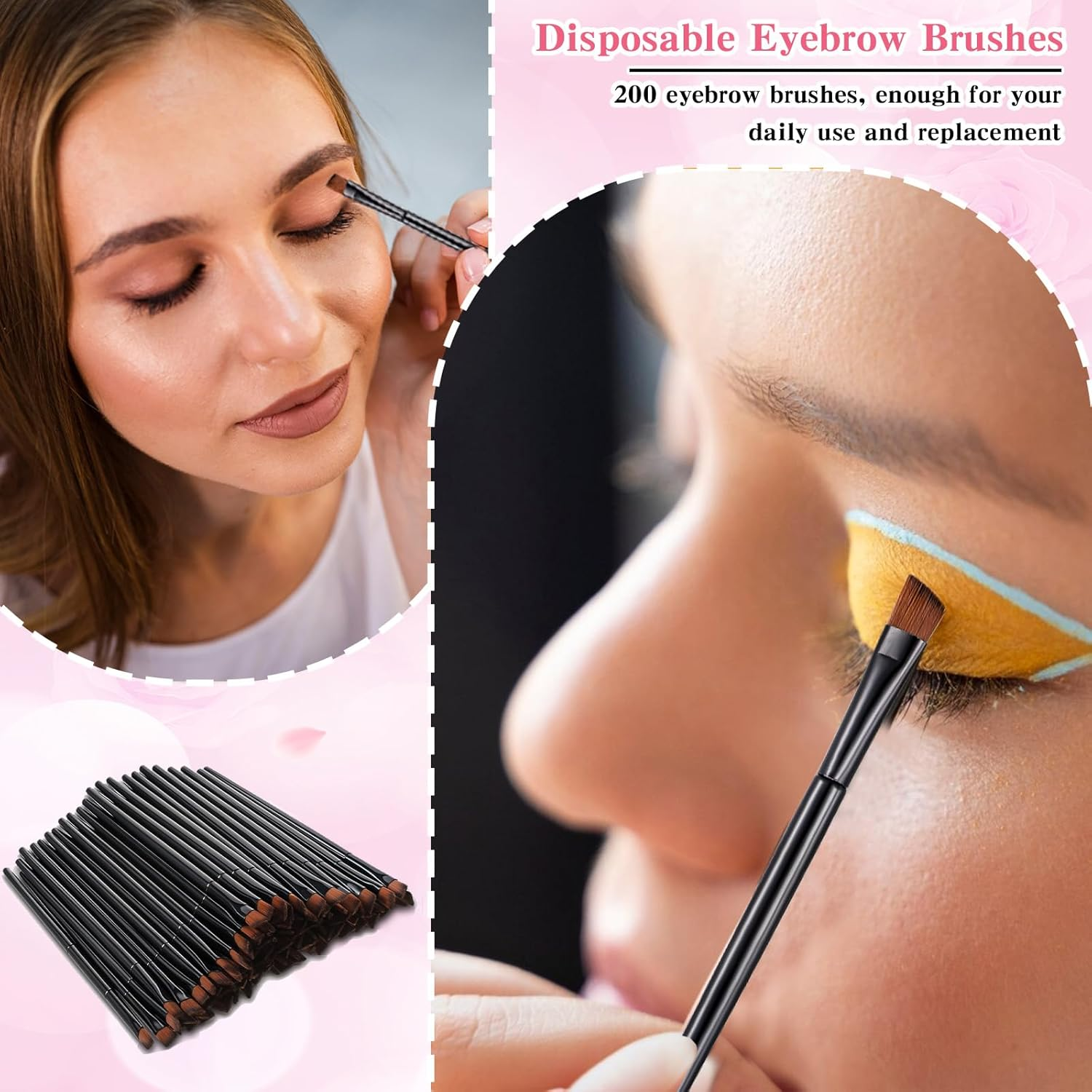 200 Pcs Angled Eyebrow Brush Bulk Disposable Brow Tint Brush Thin Brow Brushes for Eyebrows Tinting Eye Makeup Brushes for Concealer Eye Shadow Applicators Sticks Esthetician Supplies Black image number 4