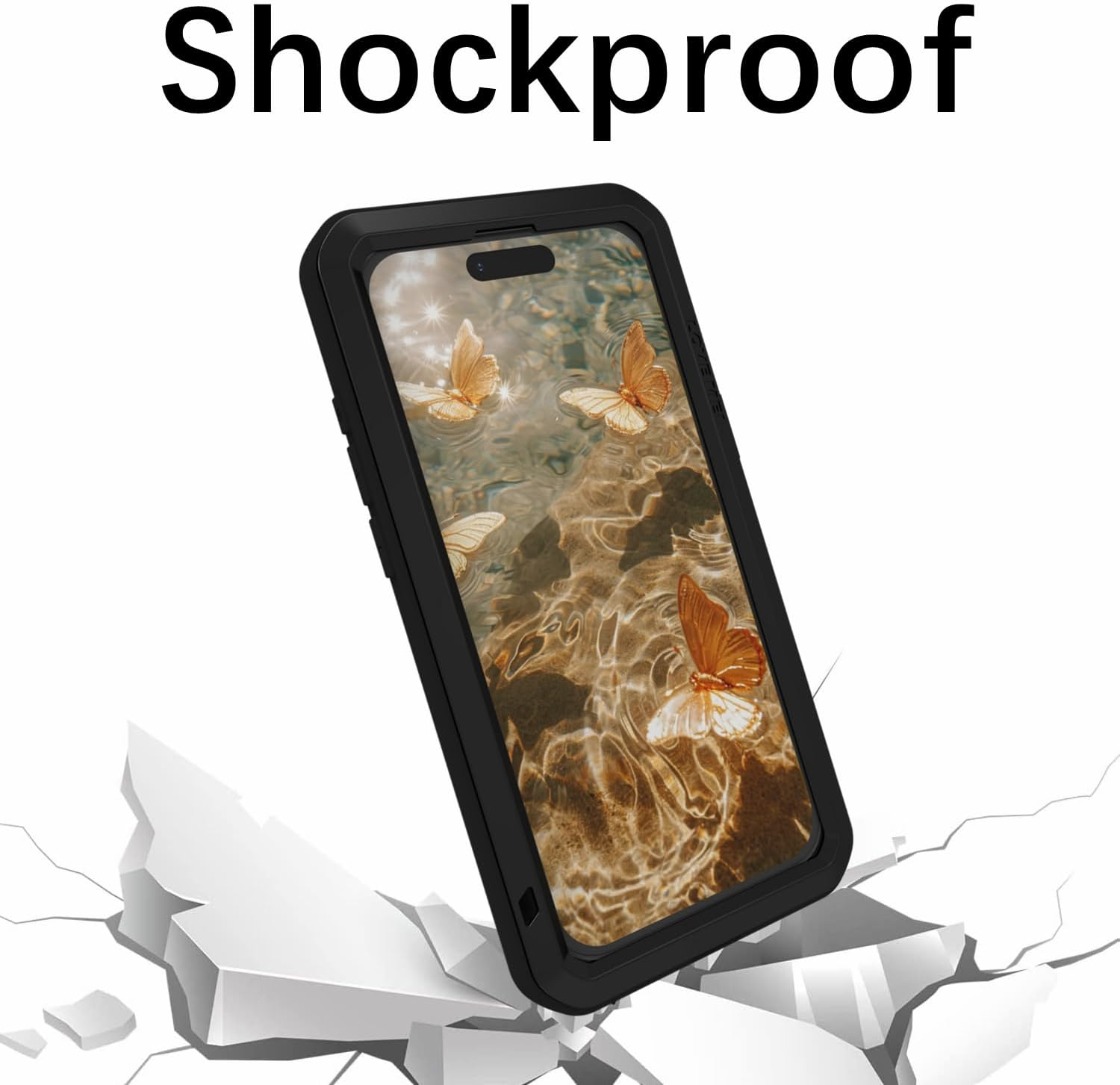 LOVE MEI Compatible with Iphone 17 Pro Max Case, Outdoor Sports Waterproof Military Heavy Duty Shockproof Dust/Dirt Proof Hybrid Aluminum Metal+Silicone+Tempered Glass Full Body Metal Cover (Black) - Black image number 4