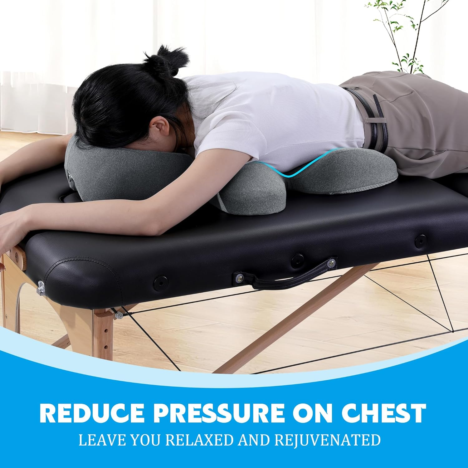 MABOZOO Face down Massage Pillow, Face down Pillow for Sleeping with Non-Slip Bottom, Home Head Cushion and Chest Cushion for SPA, Sleep (Gray) image number 4