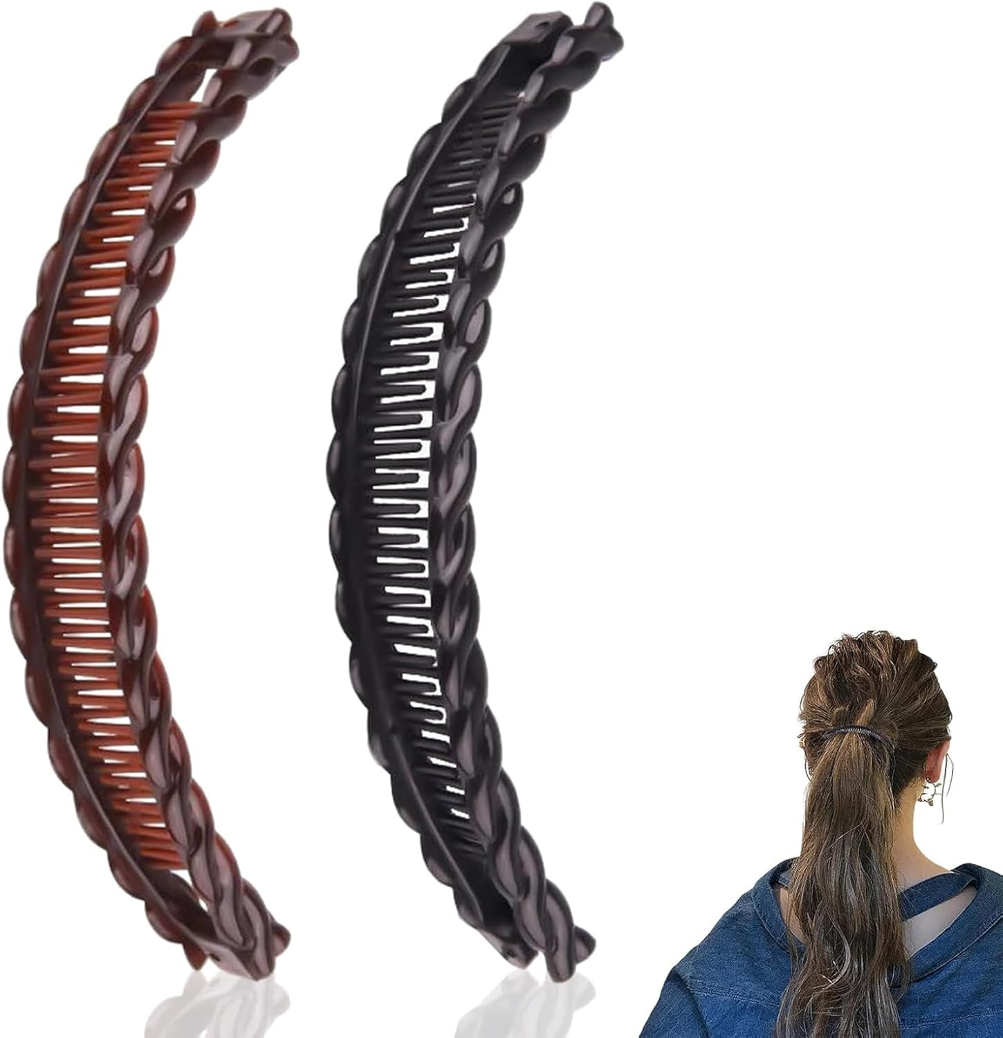 Set of Banana Hair Clips in Black and Brown, Portable Non-Slip Banana Clip, Ponytail Hair Clip for Women and Girls, Thin Thick Hair, Fashionable Hairstyles and Hair Styling image number 5