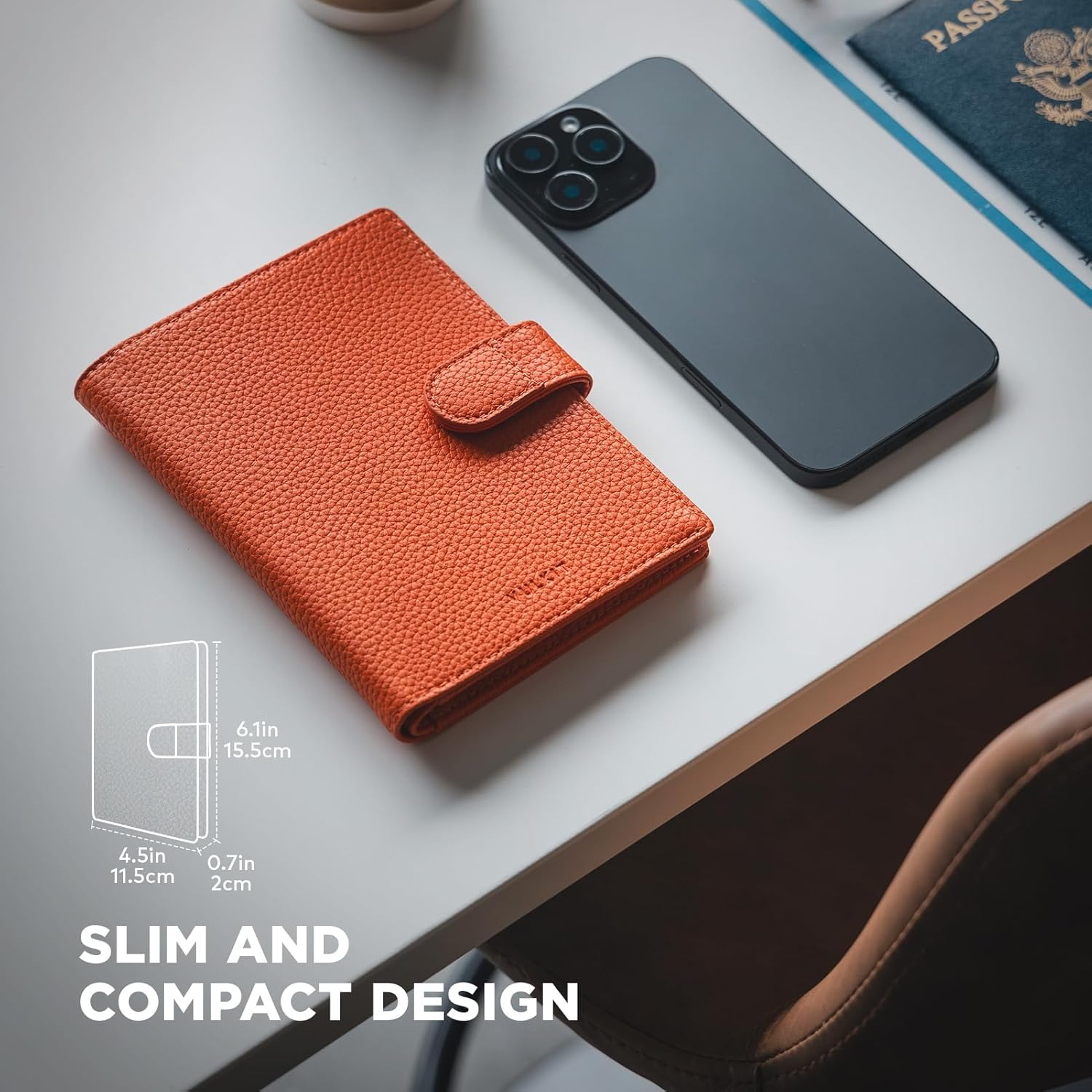 VULKIT Leather Passport Wallet for 2 Passports Pocket Slim Double Passport Holder RFID Blocking Passport Travel Wallet with ID Window for Women - Grain Black image number 3