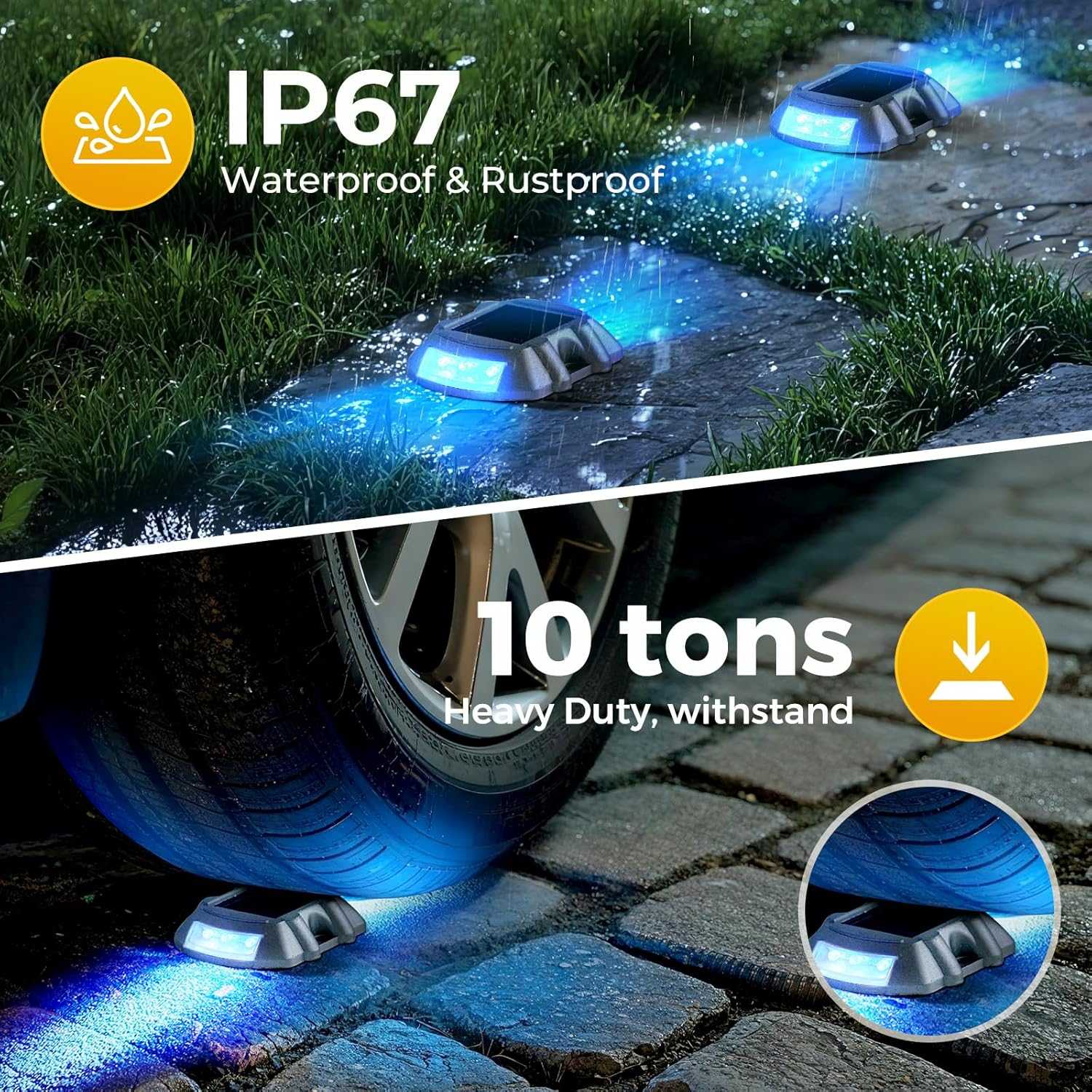 JEWOSTER Solar Driveway Lights - Extra Bright Solar Deck Lights with 6 LED, Waterproof Outdoor Solar-Powered Light for Garden, Pathway, Walkway, Deck, Yard and Driveway - 2 Pack, Blue image number 5