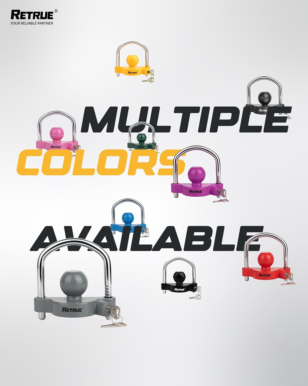 RETRUE Universal Coupler Lock Trailer Locks Ball Hitch Trailer Hitch Lock Adjustable Security Heavy-Duty Steel Fits 1-7/8 Inch, 2 Inch, 2-5/16 Inch Couplers, Black, Lightweight &hellip; image number 3