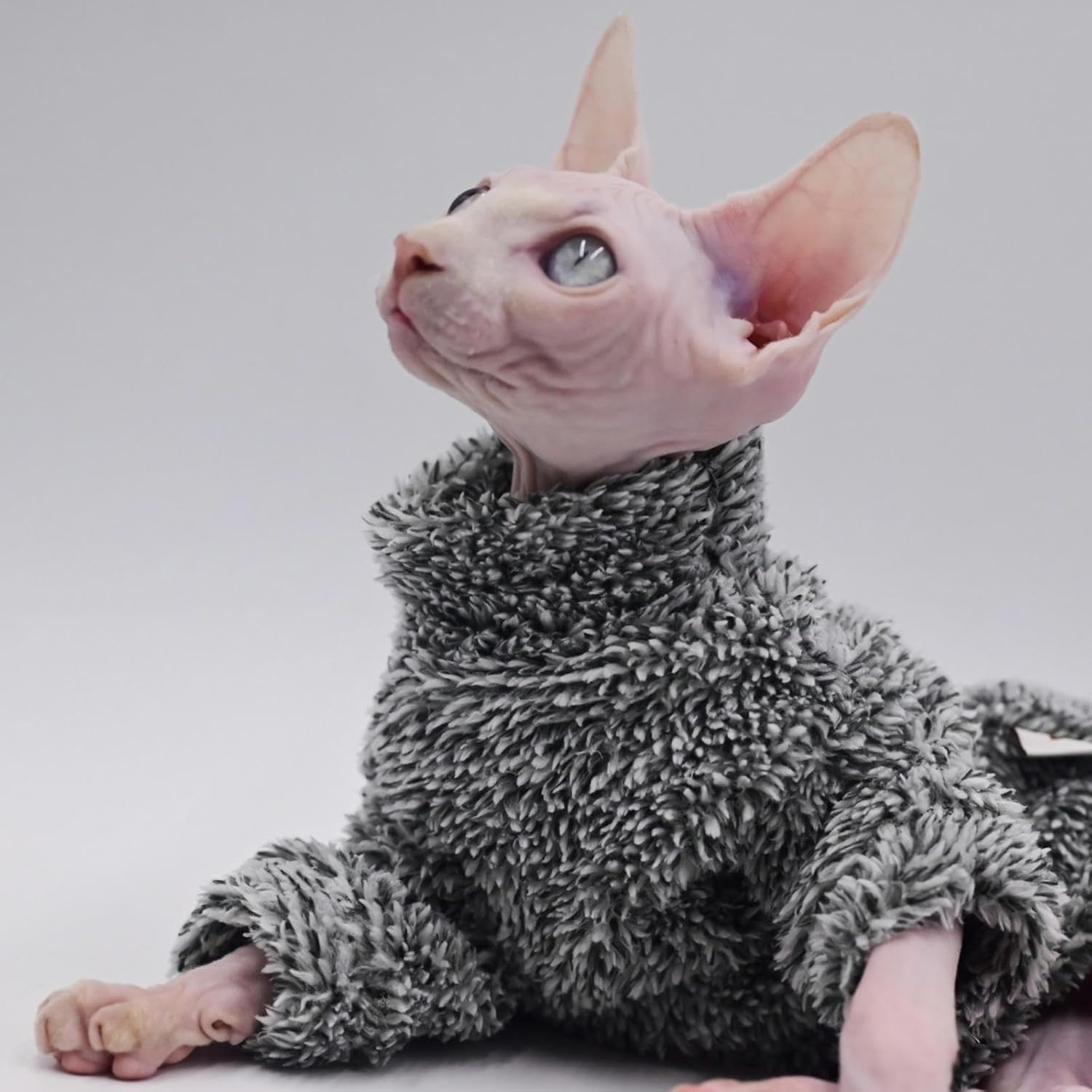 Hairless Cat Winter Coat Sphynx Cat Clothes Warm Soft Cat Jacket Plaid Cotton Hairless Cat Costumes with Zipper Cute Kittens Jumpsuit image number 4
