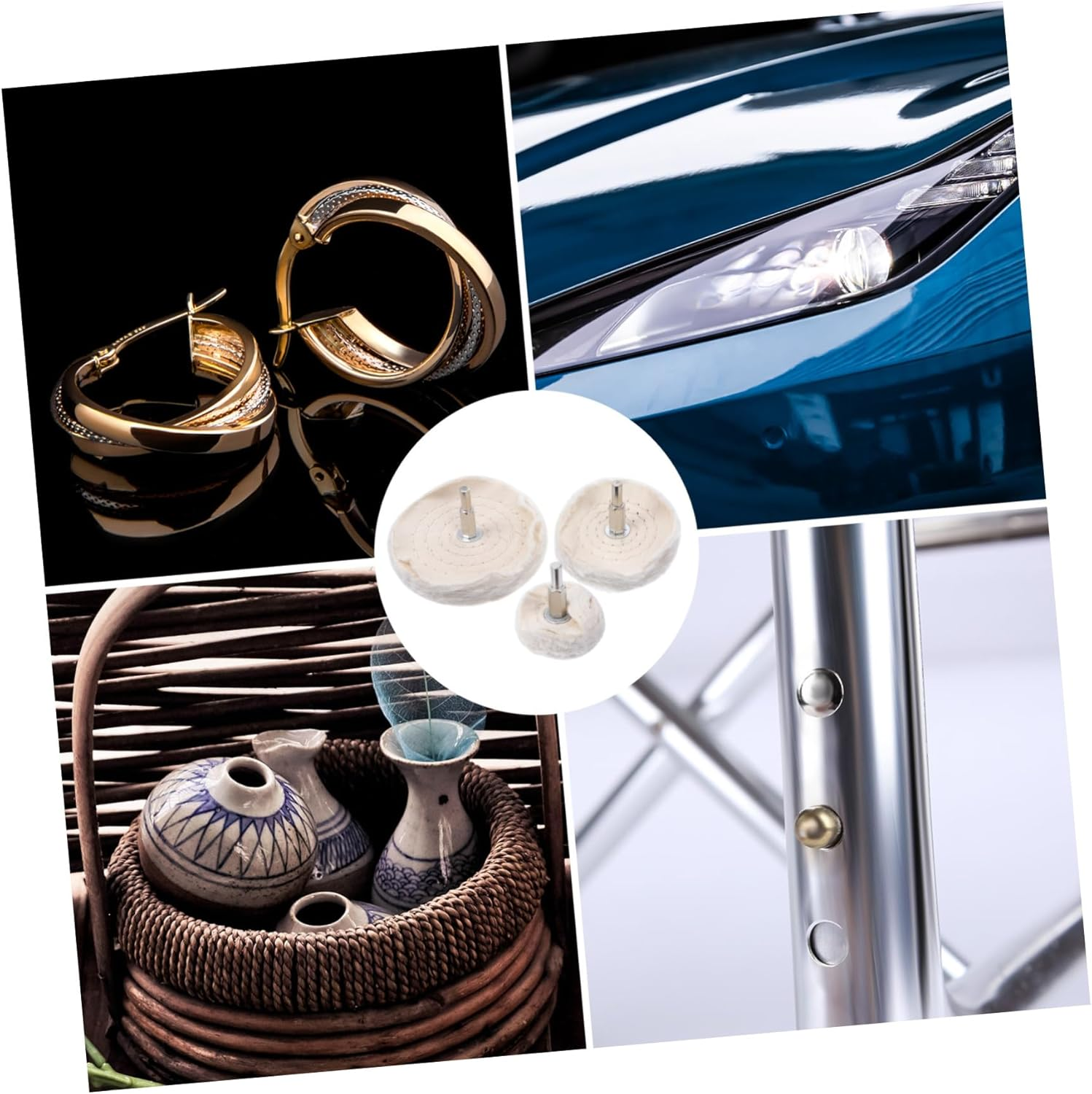 SOESFOUFU Polishing Wheel Set Buffing Mop Kit 3Pcs T-Handle Cotton Polishing Pad Sturdy Soft Buffing Wheel and Waxing with Drill Compatibility image number 2