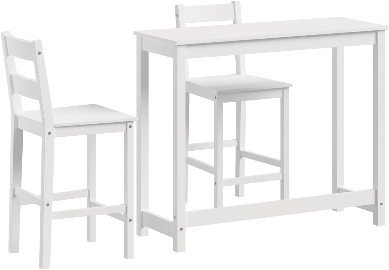 Oikiture 3PCS Bar Stools and Bar Table Set Kitchen Dining Table and Chairs White image number 5
