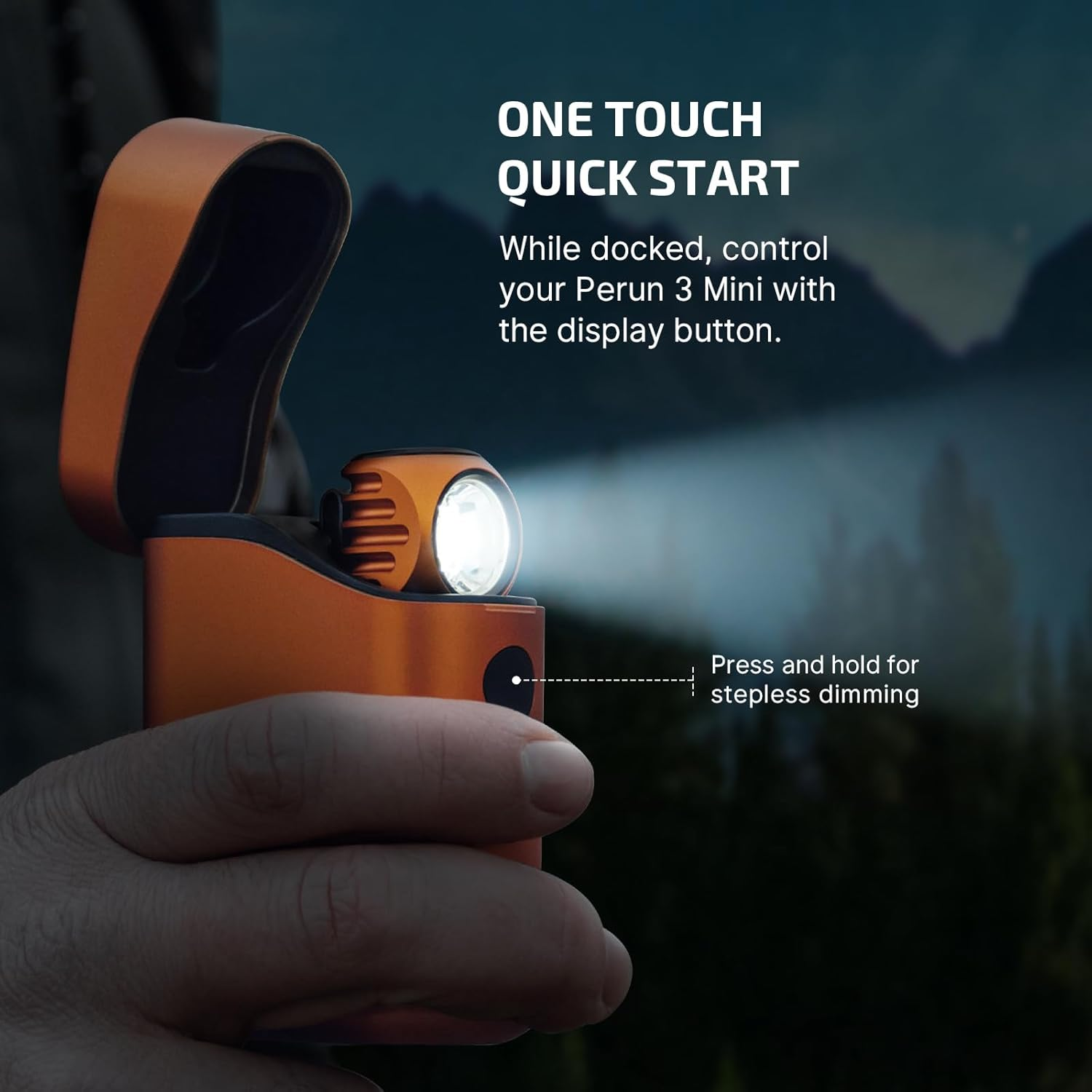 OLIGHT Perun 3 Mini Kit LED Rechargeable Headlamp with Charging Case Max 1250 Lumens Max 60 Days IPX8 Waterproof Torch Features 5 White Light and 3 Red Light Modes (Orange) - Black image number 4