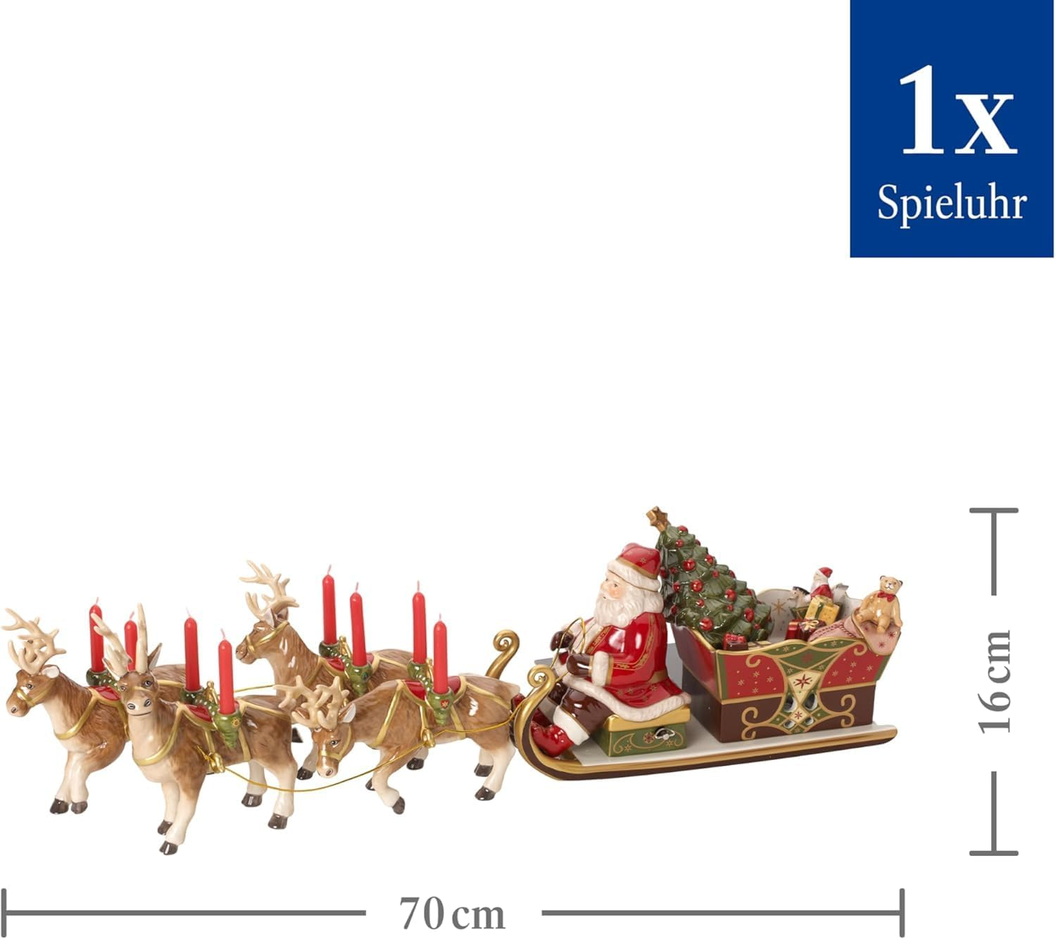 Villeroy & Boch Christmas Toys Santa'S Sleigh-Ride Music Box 22X70X16 Cm - Porcelain, Plays Santa Claus Is Coming to Town - Comes in a Gift Box image number 2