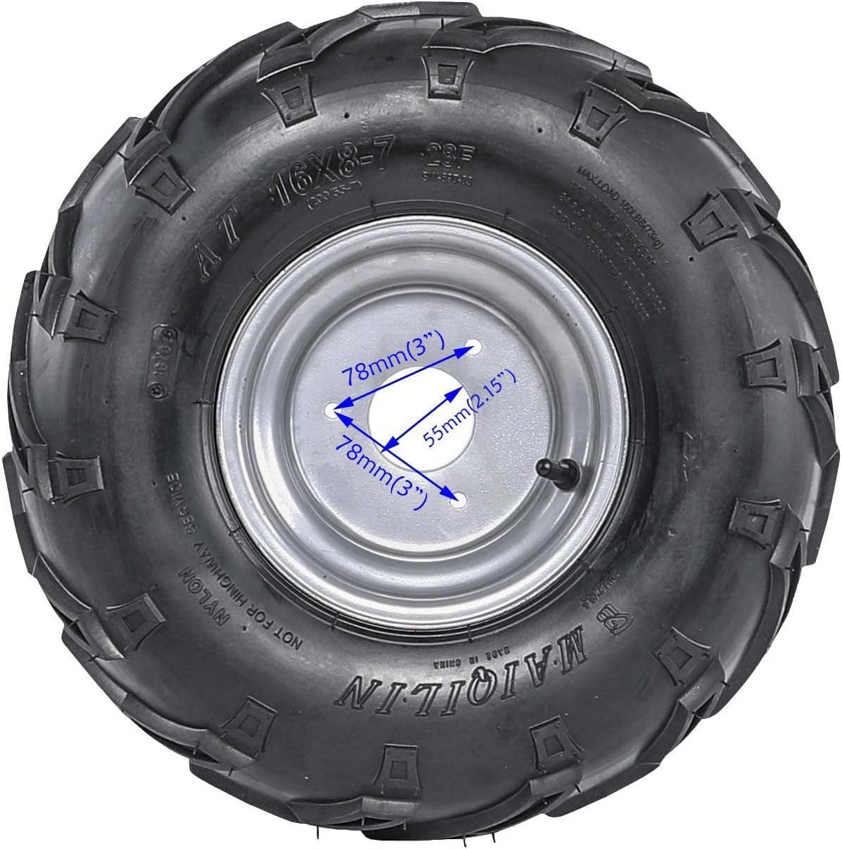 Set of 2 7 Inch Go Kart Tires Wheels 16X8-7 ATV Tubeless Tires and Rims 3 Stud 16X8X7 for Go Cart UTV Quad Bike Buggy Mini Bike 4 Wheelers Ride on Mower Taotao Coolster 110Cc 125Cc (2Pcs) image number 1