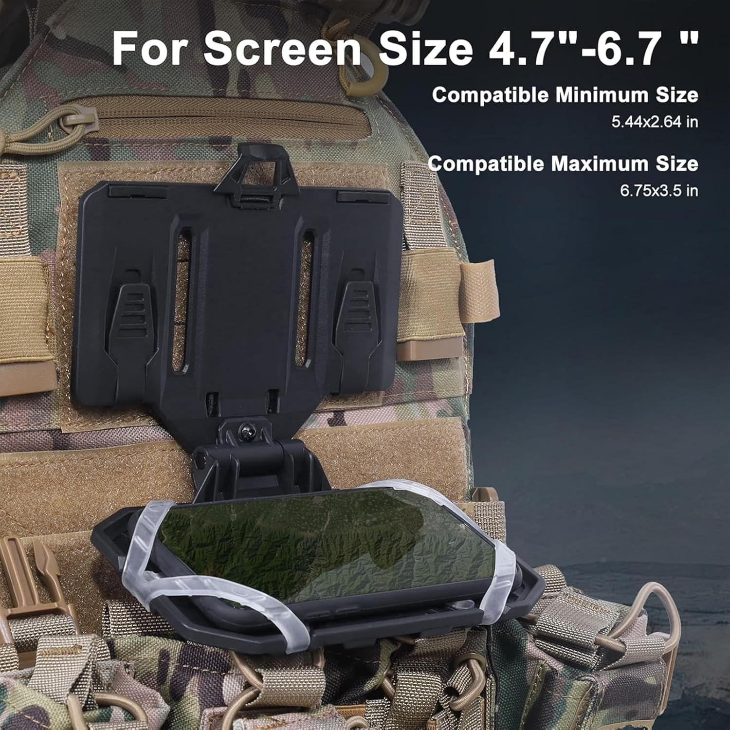 Tactical Phone Holder Pouch for Vest, Universal Mount for 4.7-6.7 Inch Screens, MOLLE Compatible (Black) image number 1