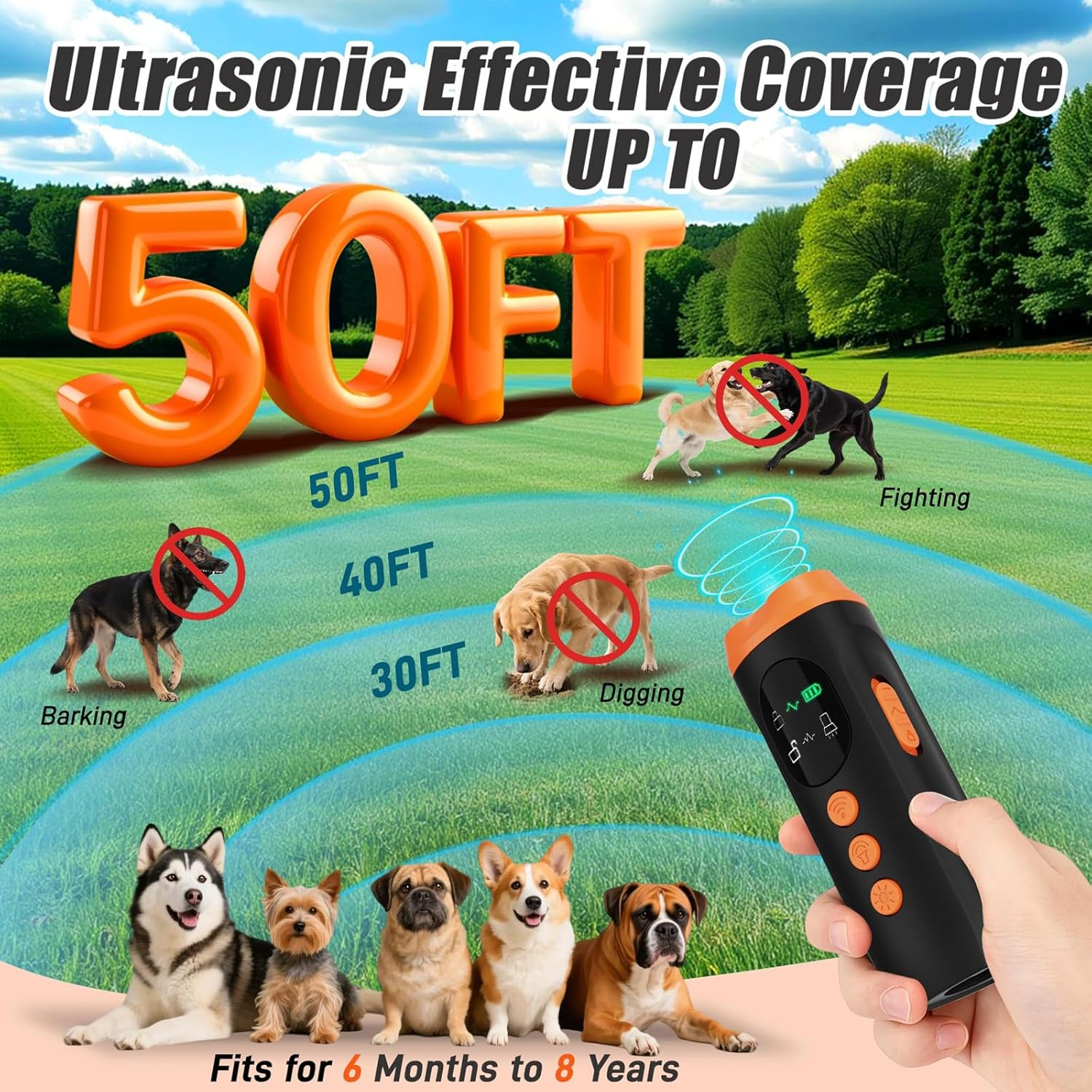 Anti Barking Device for Dogs, 3X Ultrasonic Dog Bark Deterrent Device, 15M Range Dogs Bark Control, Stop Dog Barking Devices for Small Medium Large Dog Outdoor Indoor Correct 4 Training Modes image number 4