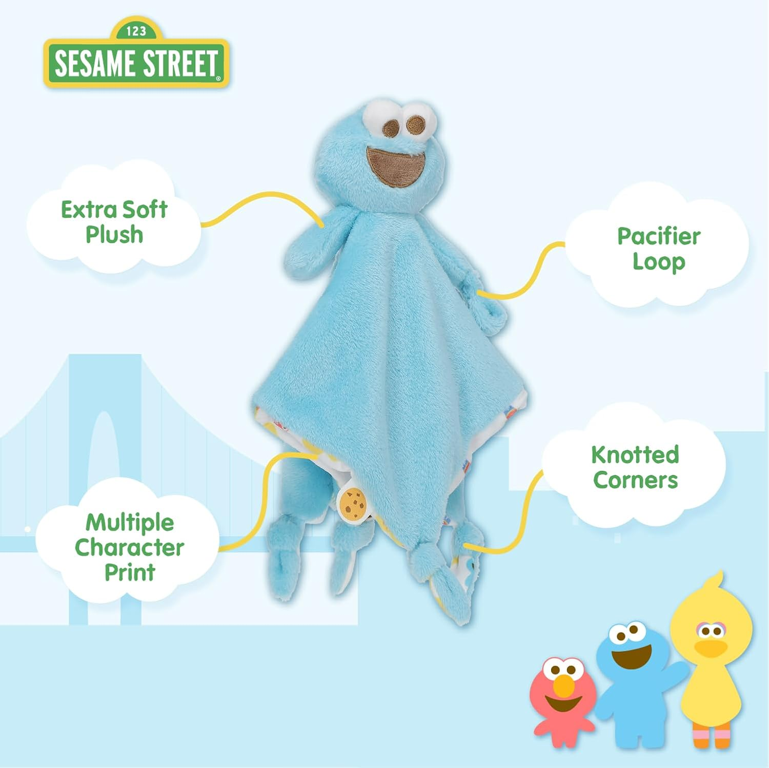 Sesame Street Cookie Monster Blanket, Blue image number 1