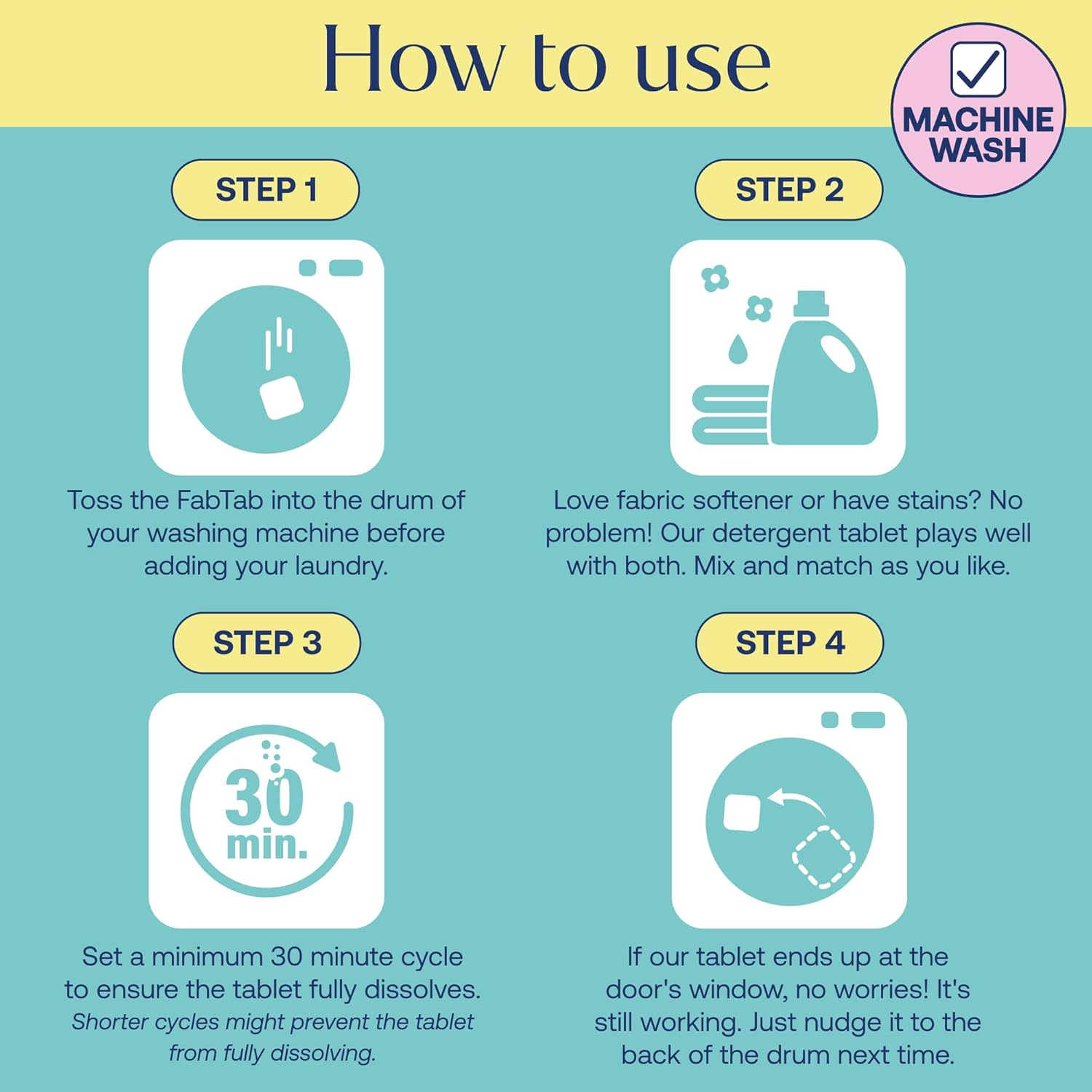 Fab Tab Natural Laundry Tabs Safe for Kids, Pets, and All Washing Machines 30 Tabs image number 6